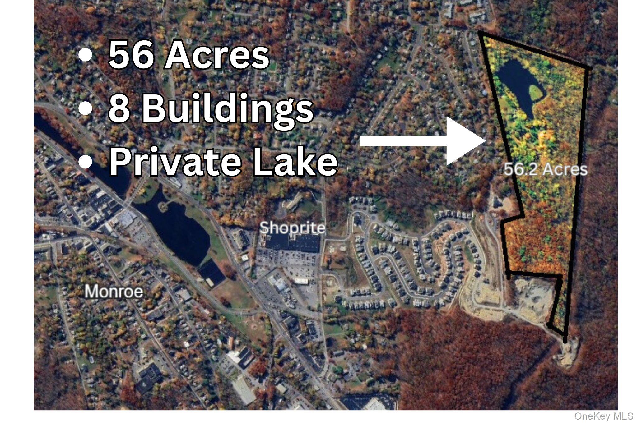 Own the entire neighborhood! 10 buildings, 7 homes, a swimmable, private lake and 56 acres bordering the Village in the Town of Monroe! It&rsquo;s a a meticulously maintained park-like property owned by the same family for many decades. Set-back off of Quaker Hill Road, this Oasis sits at the end of a quaint private road which opens up to a beautiful community of over 11, 000sf of housing. Endless development opportunities are available here or leave it as-is...the property is maintained and turn-key. Possible subdivision or private use. Each building has it&rsquo;s own Septic system and natural gas goes to each individual building. There is a shared well with plenty of water for the existing homes and enough water for many more. Swimmable lake is spring-fed and is 22&rsquo; deep in the middle, additional acreage is mostly forest. It&rsquo;s fairly level based on topography map. No wetlands. Located practically walking distance to shopping and restaurants. Easy Commute to NYC by bus or train. 1hr drive to Manhattan. 10 minutes to Woodbury Shopping outlets and more. Do not enter property without an appointment.