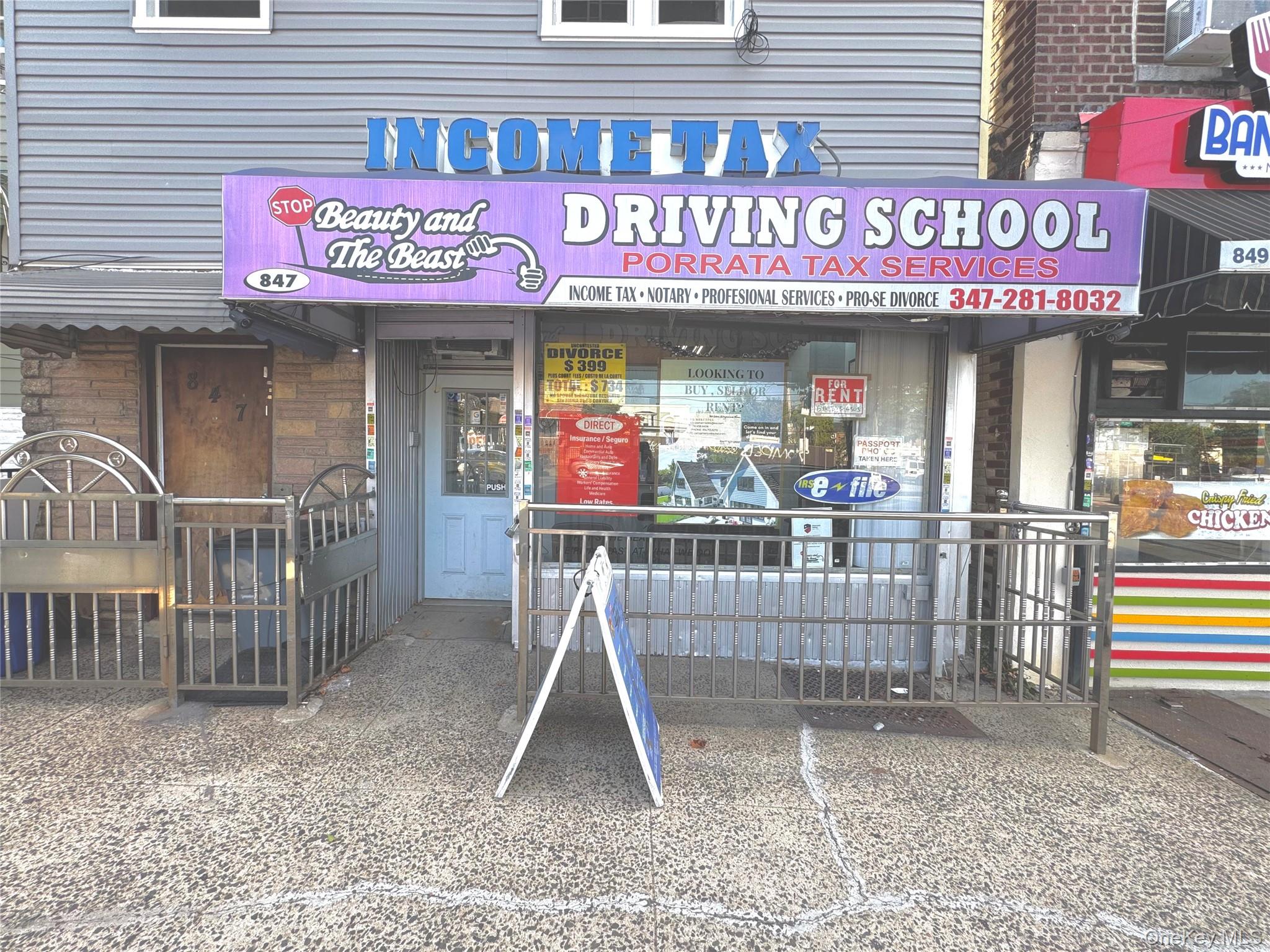 FOR RENT: Prime Commercial Space on Castle Hill Avenue â€“ Versatile Opportunity with Built-In Business PotentialAddress: 847 Castle Hill Avenue, Bronx, NY 10473 Monthly Rent: $2, 000 Space: -400+ sq ft Optional Business Buyout: $35, 000Step into opportunity at 847 Castle Hill Avenue, a highly visible and conveniently located commercial storefront nestled in the heart of the bustling Castle Hill business corridor. With just over 400 square feet of clean, efficient space, this property is perfectly suited for entrepreneurs seeking a professional, turnkey-ready environment in a vibrant, high-traffic neighborhood.Currently operating as a Driving School, this space offers a rare and generous arrangement for incoming tenants: the current owner is open to collaborating with the next operator who wishes to continue the Driving School model, including transitioning the business and eventually rebranding under your chosen name. This creates an ideal opportunity for someone looking to step into a business with built-in clientele, operational systems, and immediate income potential.Alternatively, if your vision differs from traffic cones and learnerâ€™s permits, the owner is also open to a complete buyout of the business for $35, 000, allowing you full freedom to repurpose the space for a wide range of professional uses.Thanks to its compact, efficient layout and prime location, the property is well-suited for many business types, including but not limited to:Law OfficeTax Preparation ServicesReal Estate BrokerageInsurance AgencyNotary Public ServicesTutoring or Test Prep CenterImmigration ConsultingTherapy or Counseling OfficeTravel AgencyMobile Phone Repair & SalesSmall Boutique or Retail ShopNearby public transportation, and plenty of neighborhood amenities, 847 Castle Hill Avenue stands as a smart choice for both seasoned professionals and new business owners seeking visibility, convenience, and flexibility.Whether youâ€™re ready to take the wheel of an existing Driving School or steer your own vision in an entirely new direction, this space is a rare opportunity in a well-traveled location ready for you to make it your own. Schedule your private showing today and unlock the potential of this Castle Hill gem.   Carlos Mercedes   (216) 456-4458