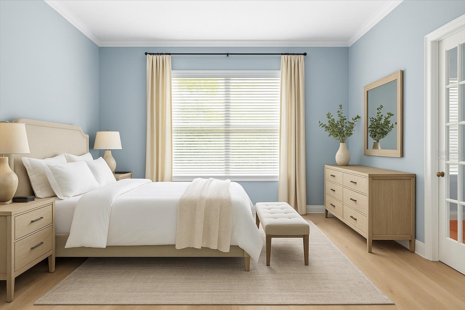 1st floor rear quarters of home can be used as luxury mother in law suite with full bath in hallway, two entrances on both sides of house, access to pool & virtually staged