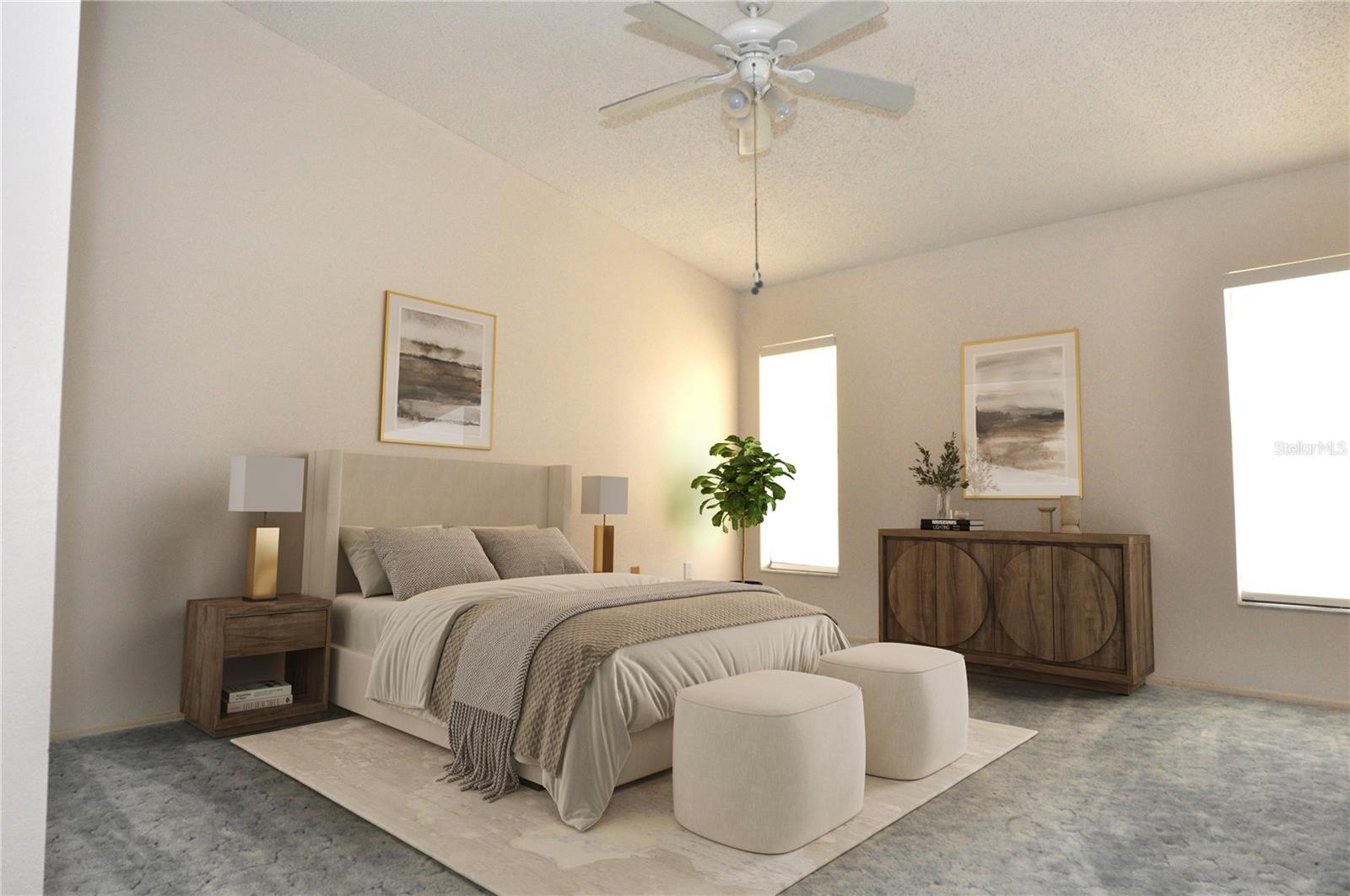 Digitally Staged Primary Bedroom