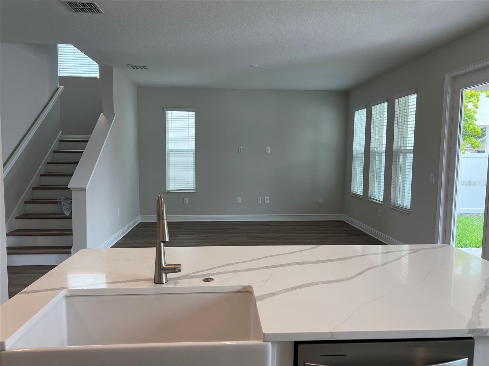 Kitchen overlooking living