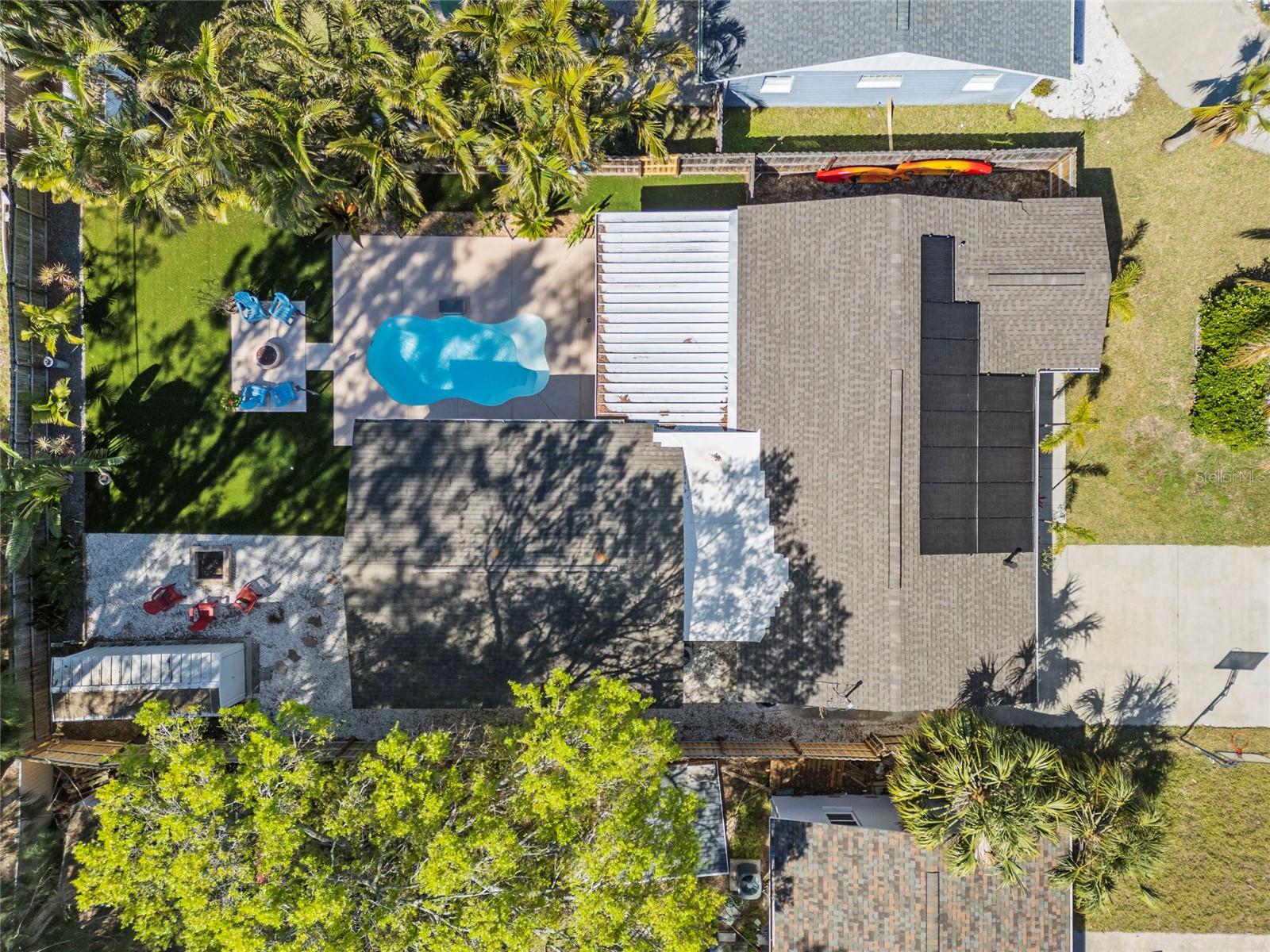 Aerial View of House with Solar Panels