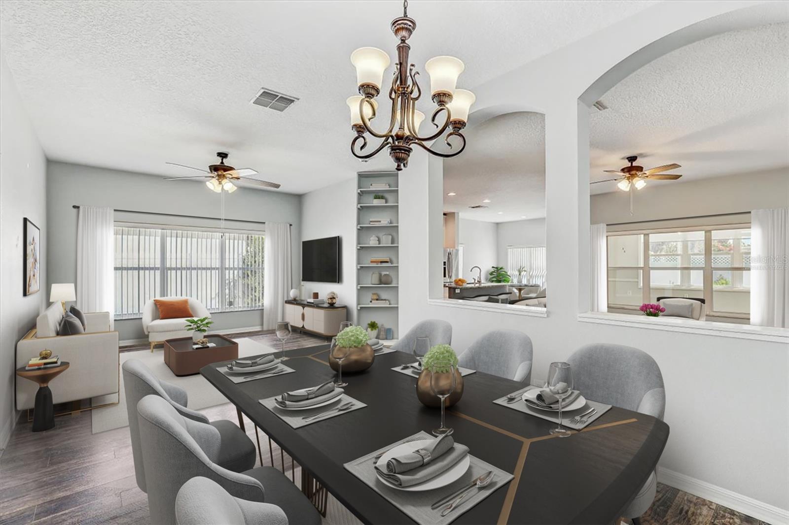 Virtually staged dining room/living room