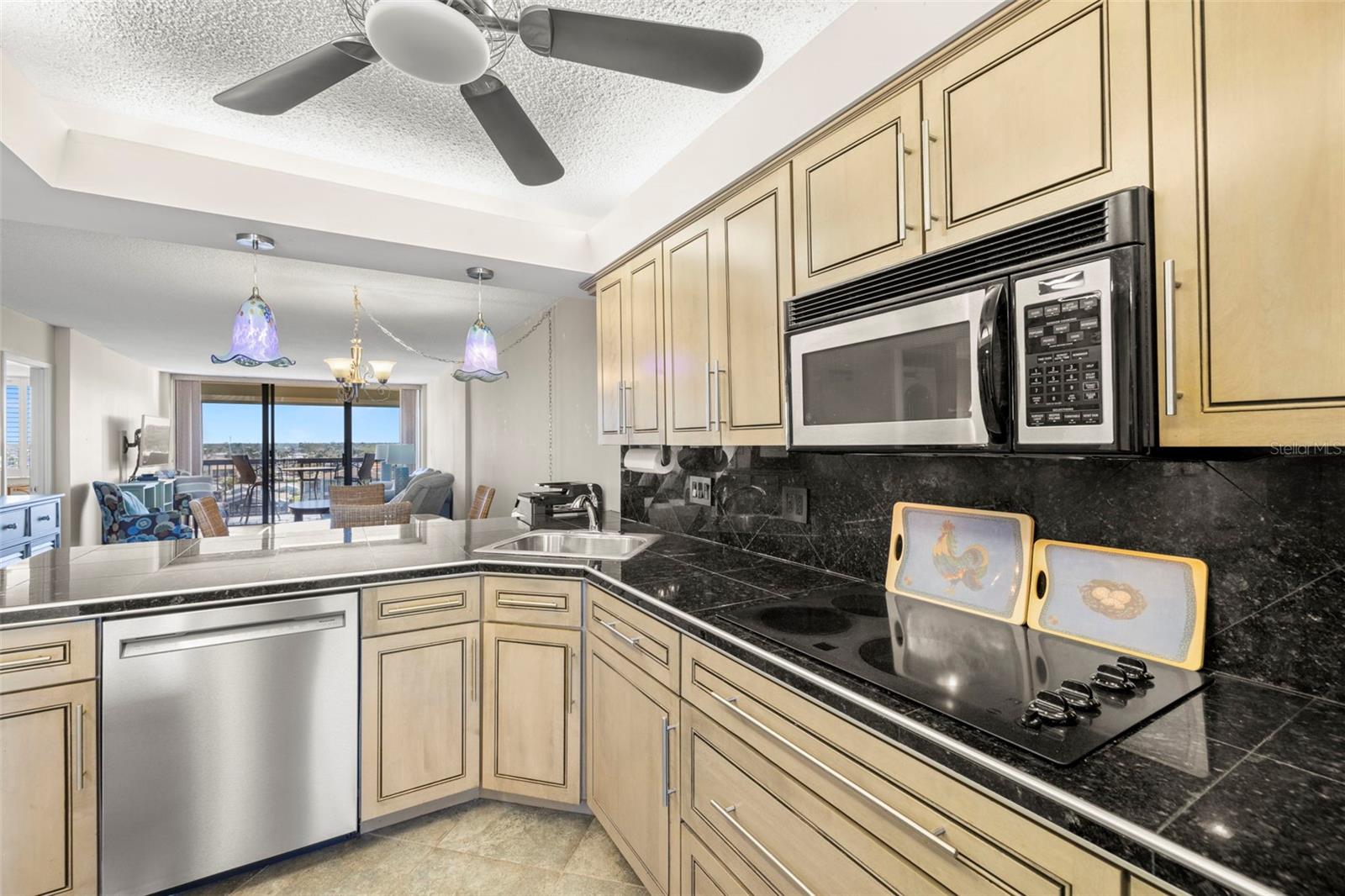 Kitchen open to living area