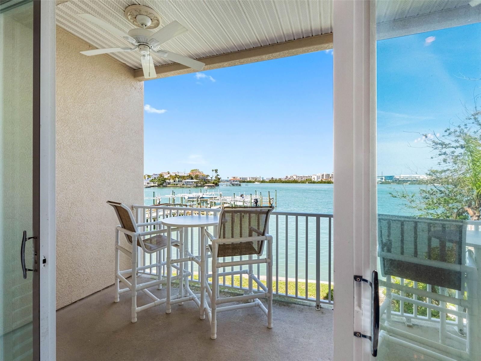 Covered balcony off great room for watching dolphins