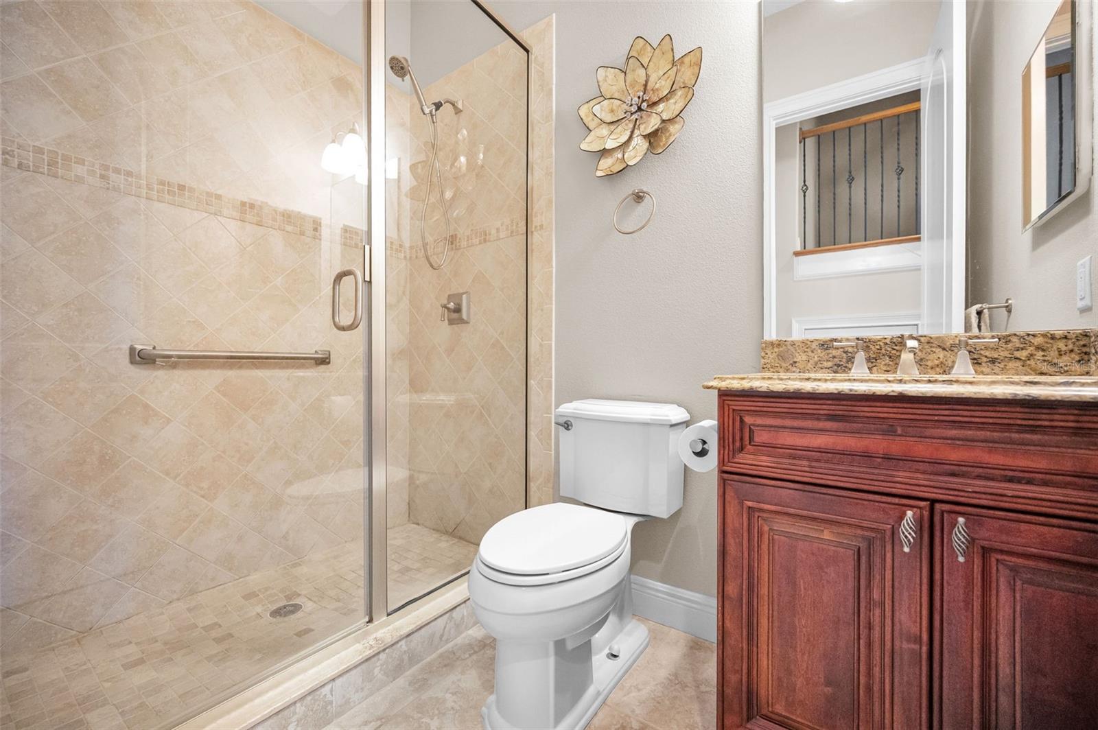 Bath 2, just outside of bedroom 2 and available to guests. Level 2