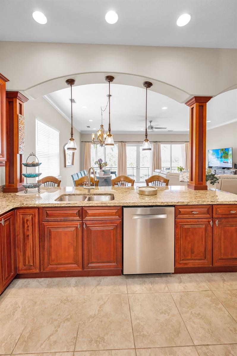 View from Kitchen to Living/Dining Room to Balcony