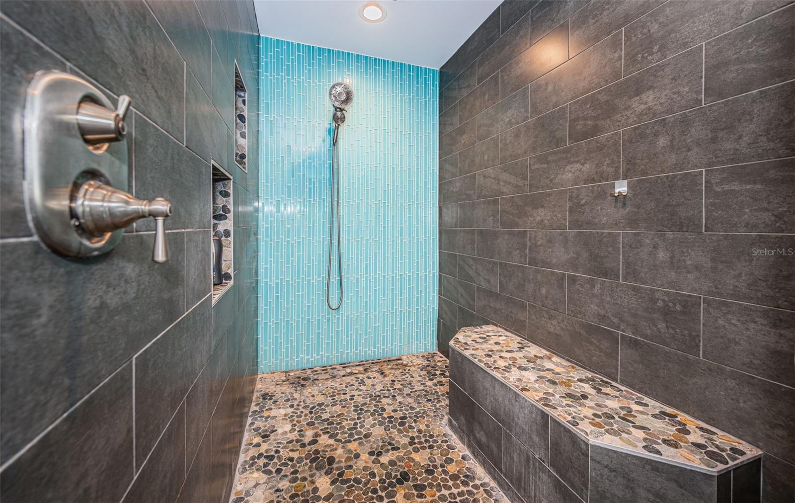 HUGE walk in shower with rain water features