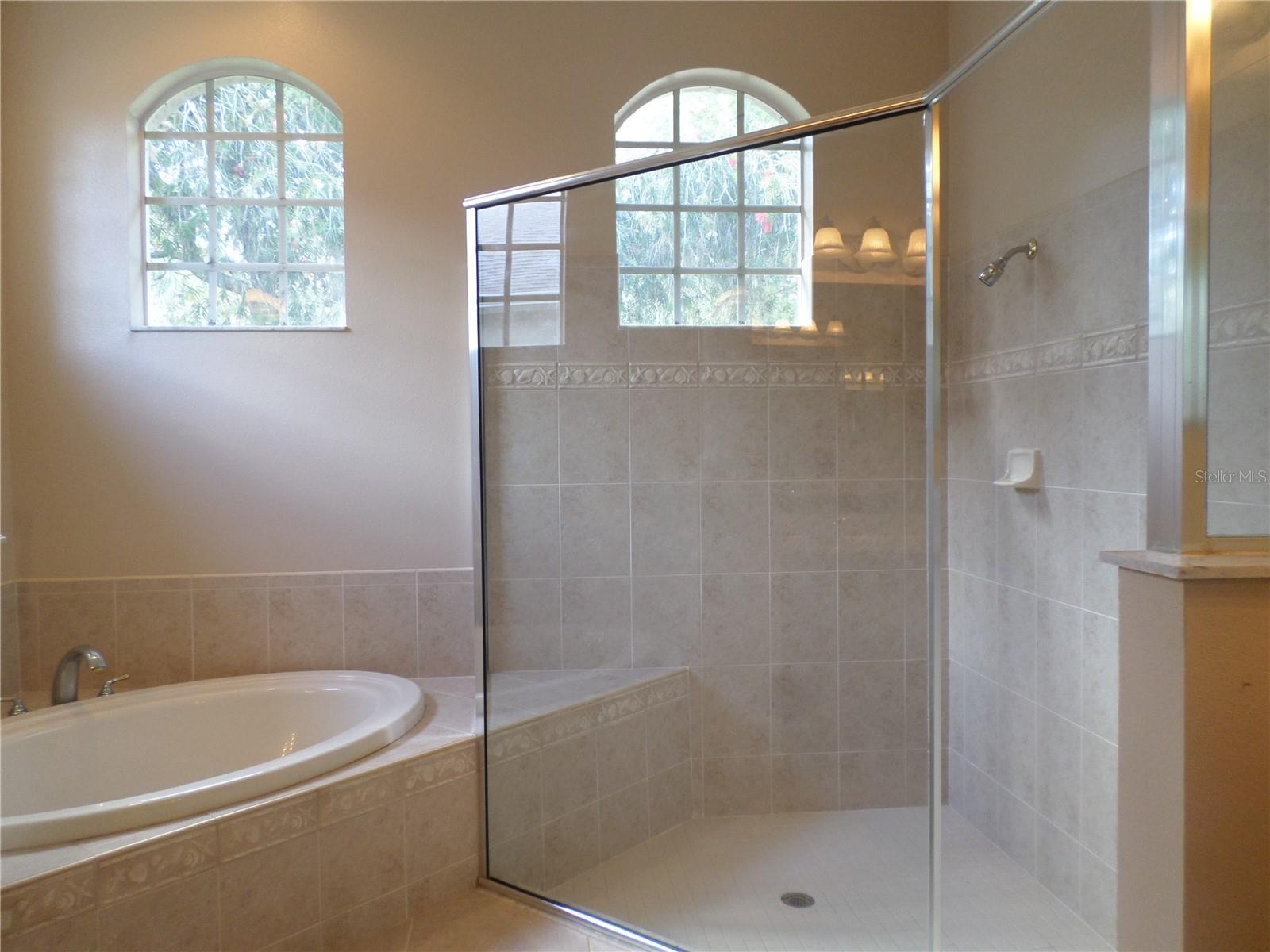 Large Beautiful Bathroom with tub and a separate shower.