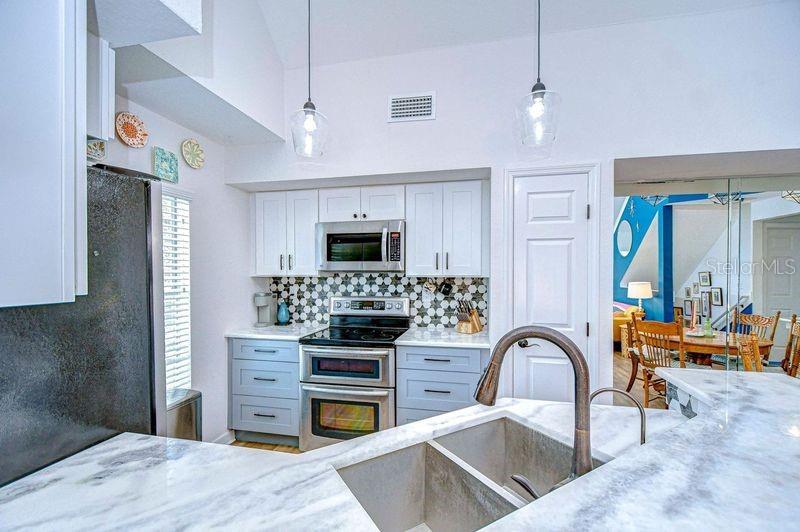 View from bar into kitchen