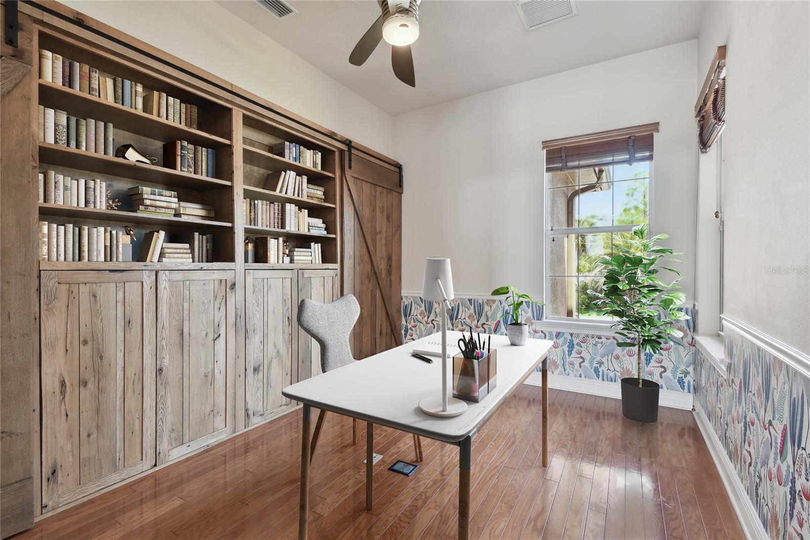 Staged office overlooking the front yard.