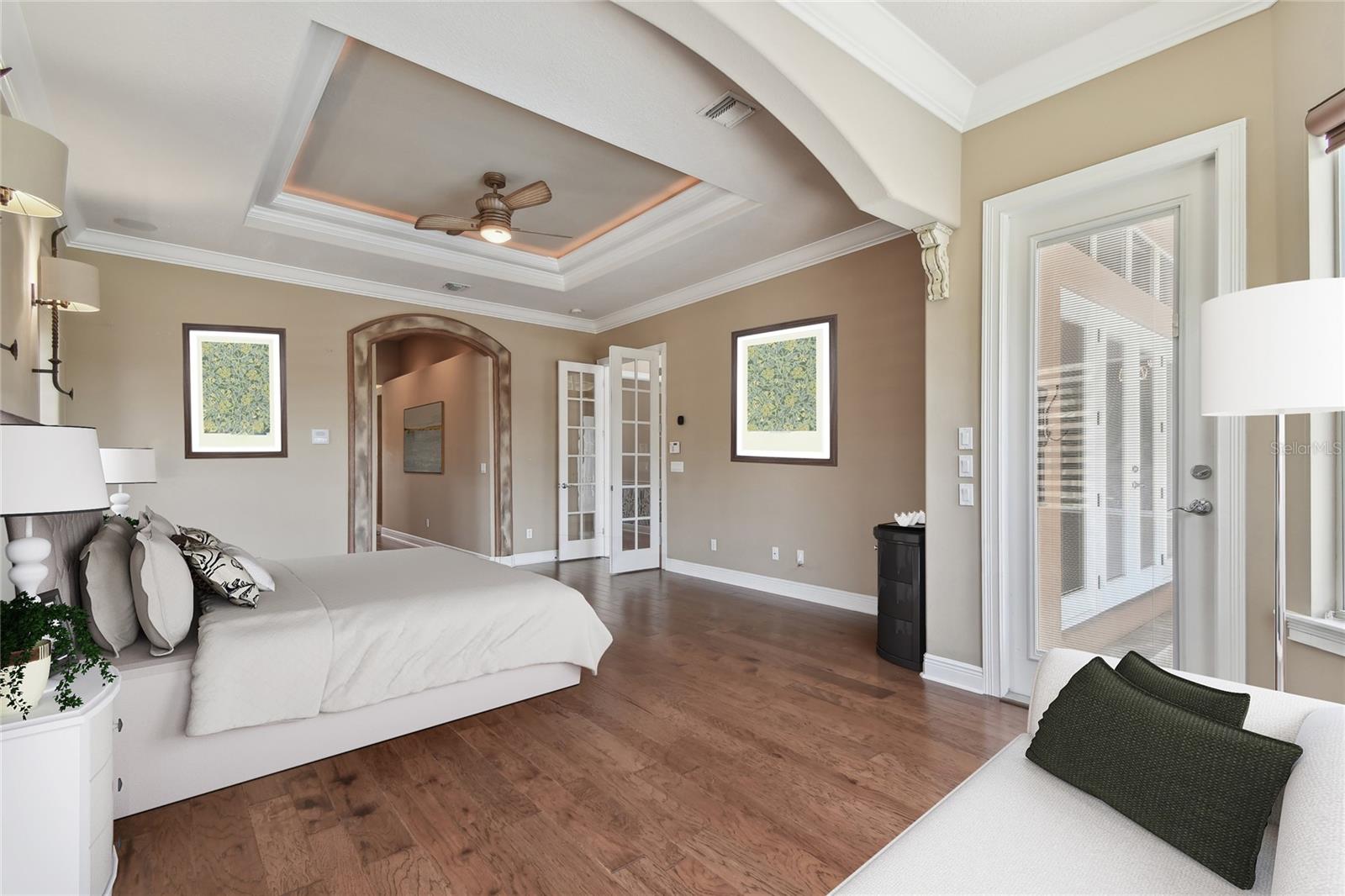 Staged view of Primary Bedroom.