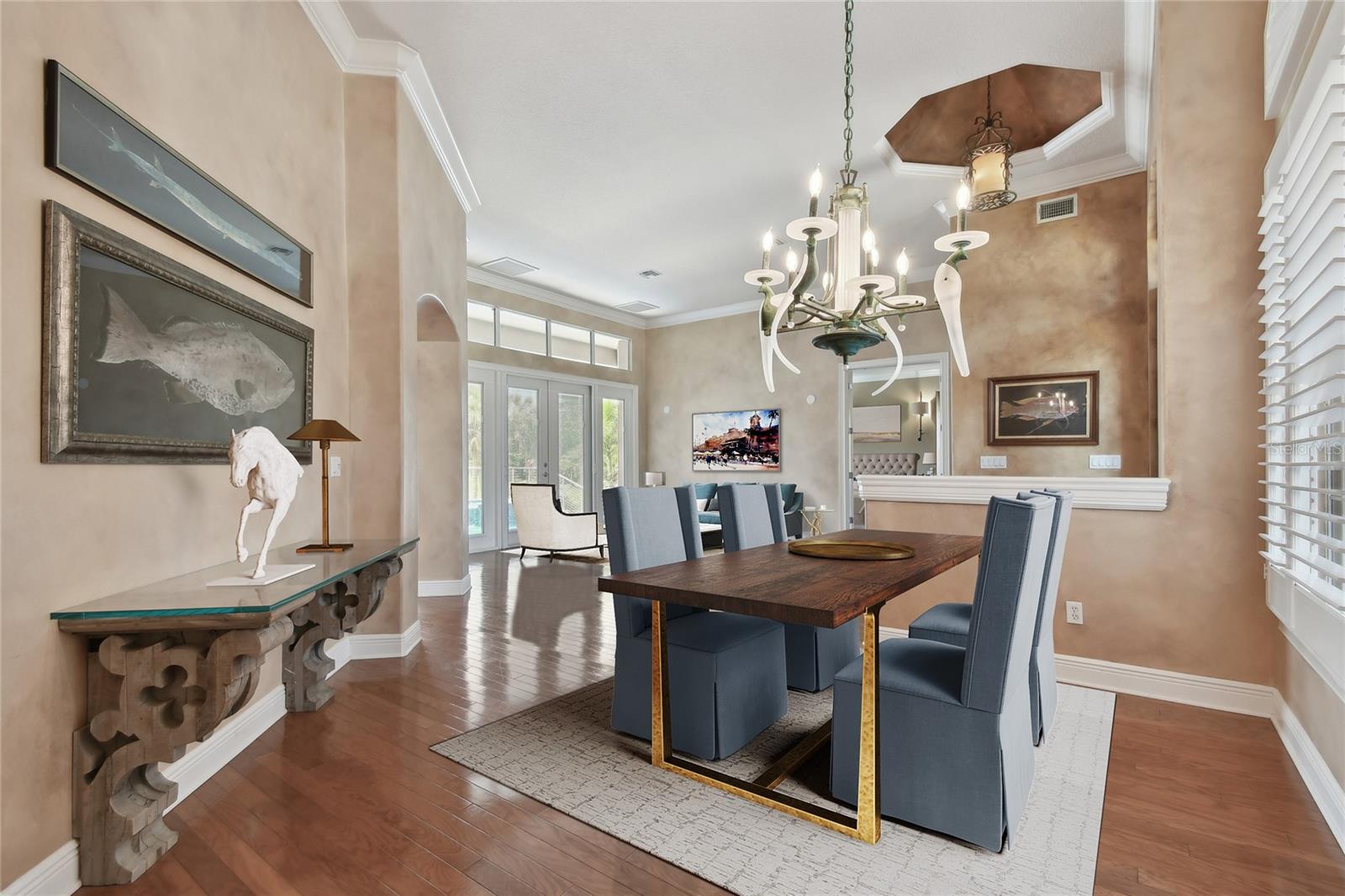 Staged view of Dining Room.