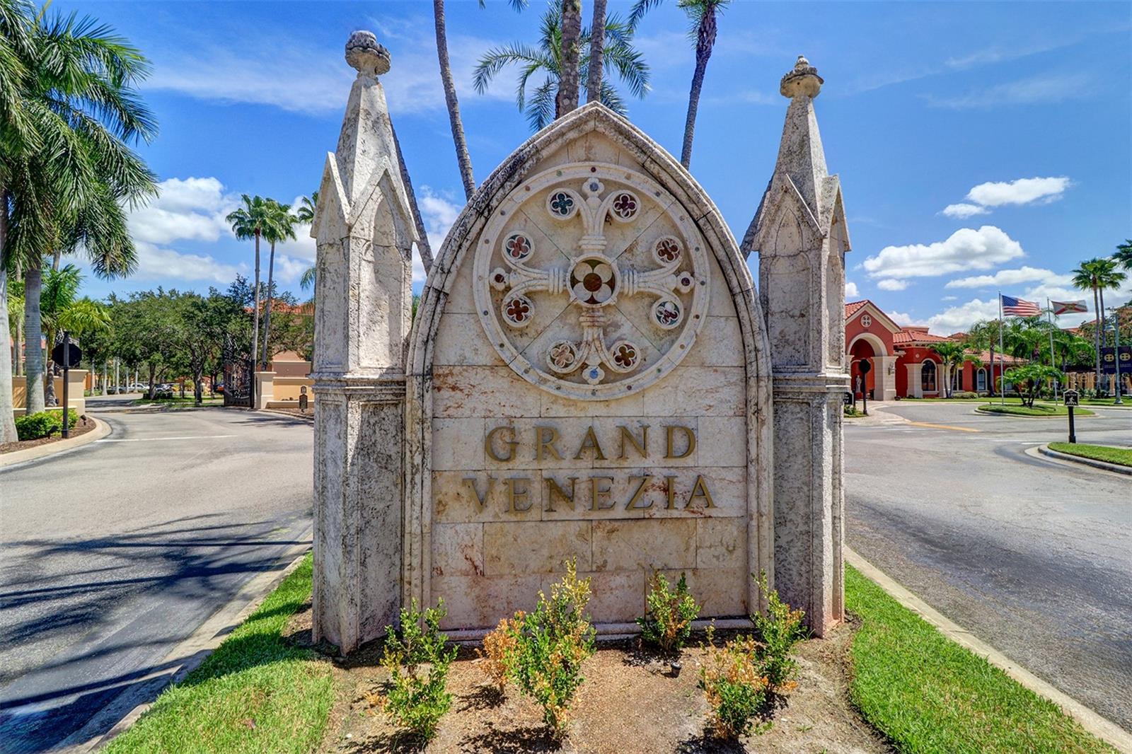 Community monument at entance