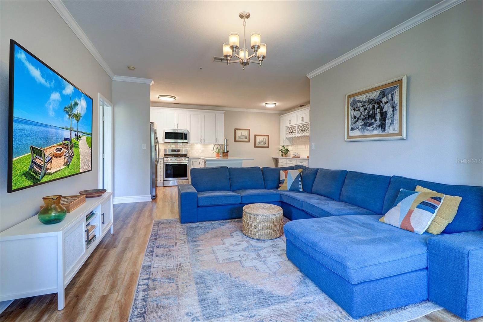 Another angle of the living and kitchen areas