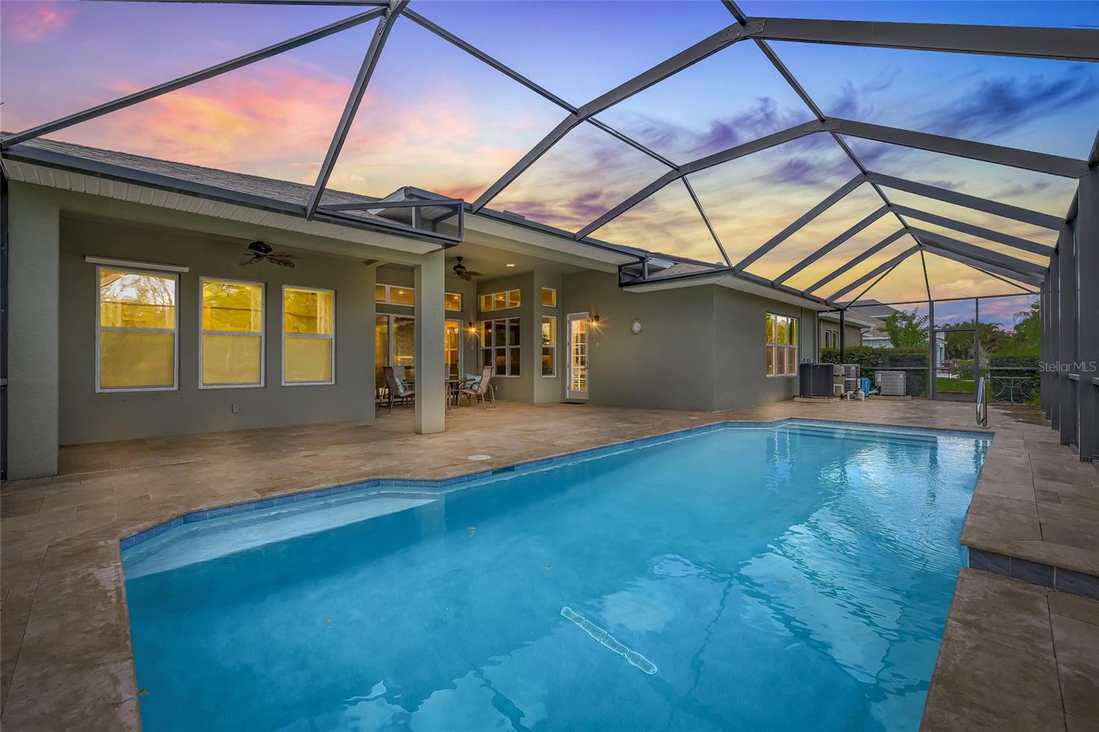 Screened Pool area with travertine
