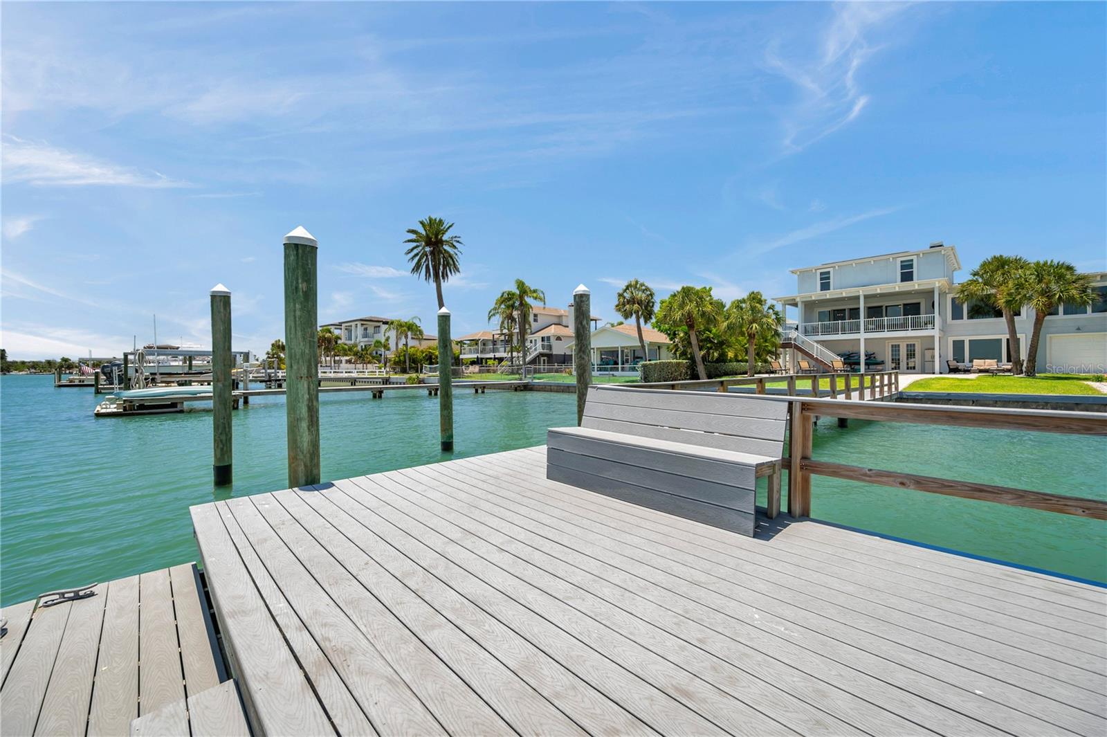 View from end of the 72 foot dock, which includes a bench for enjoying this remarkable waterfront paradise.