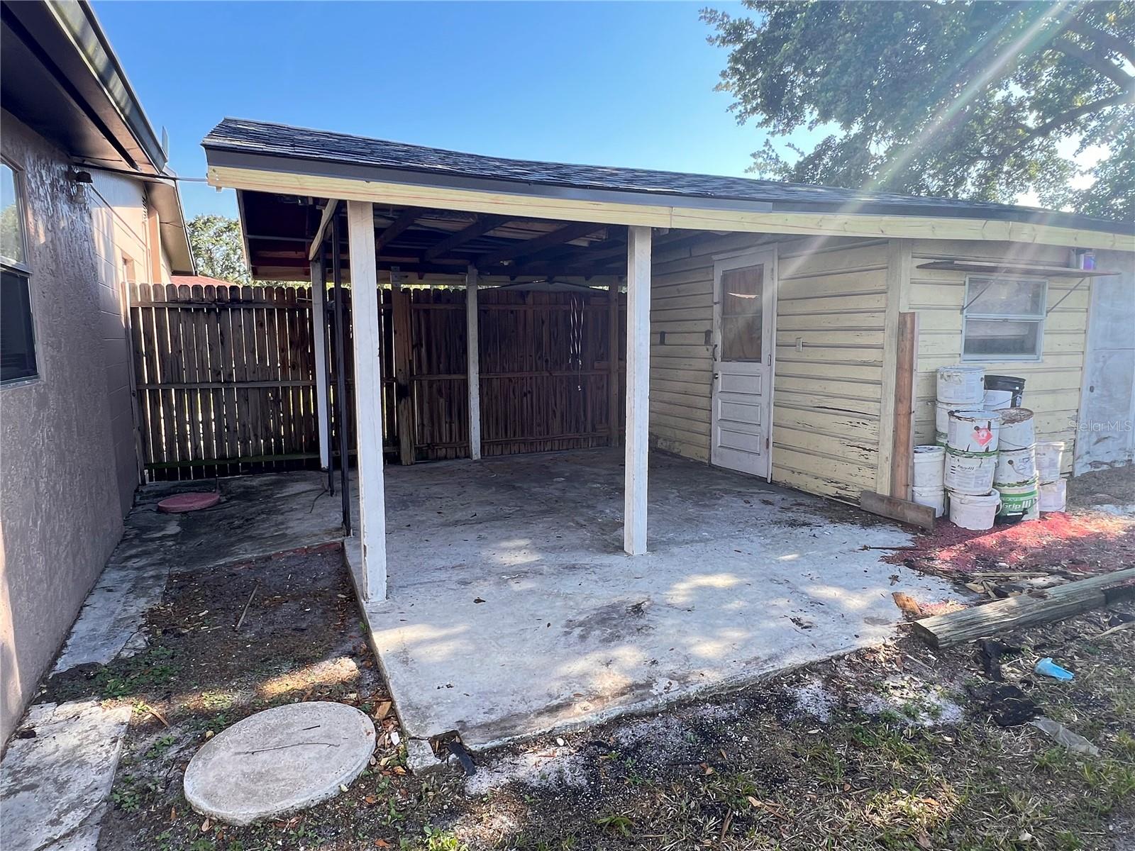 storage building with covered entrance