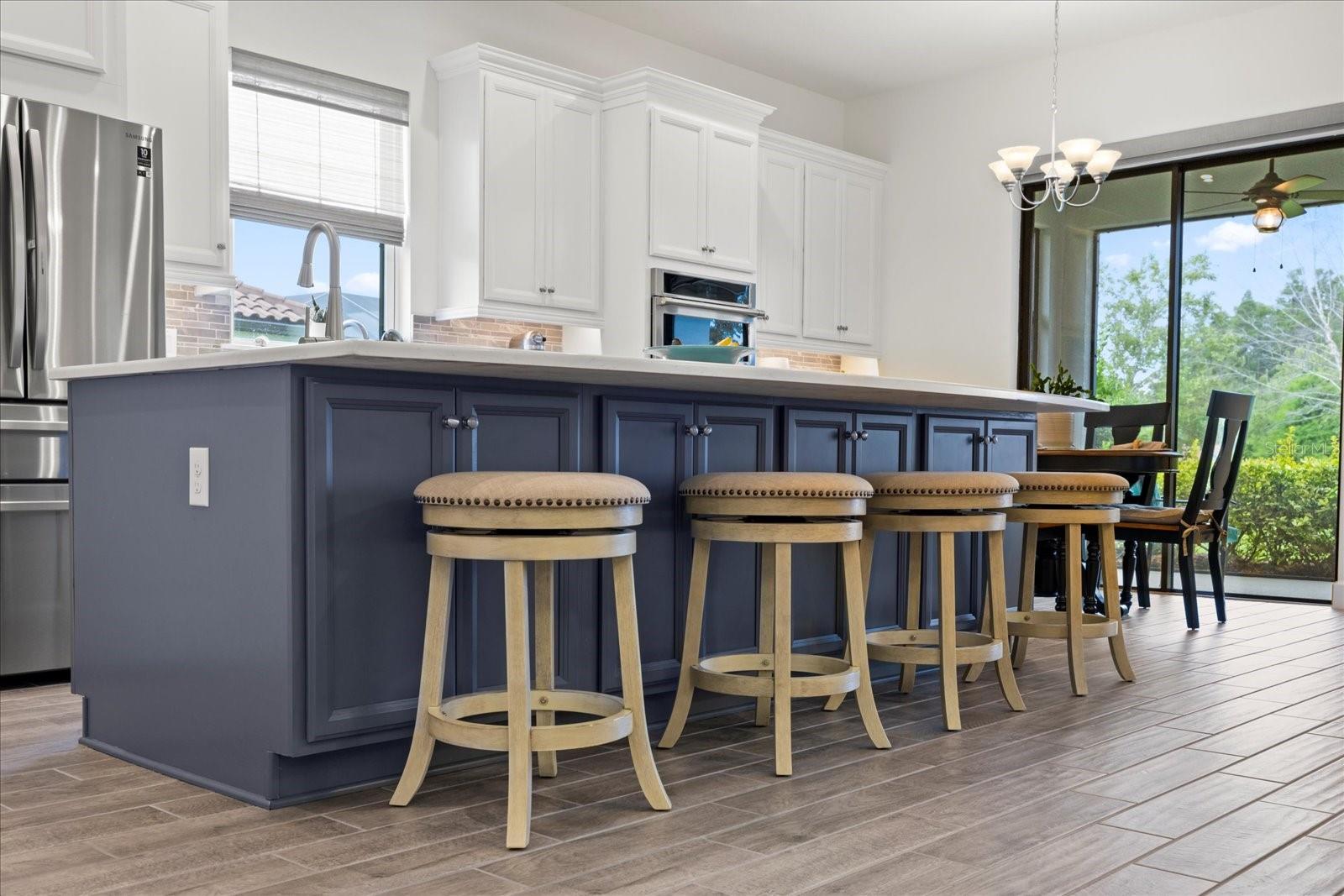 Extra under island storage & seating for 4