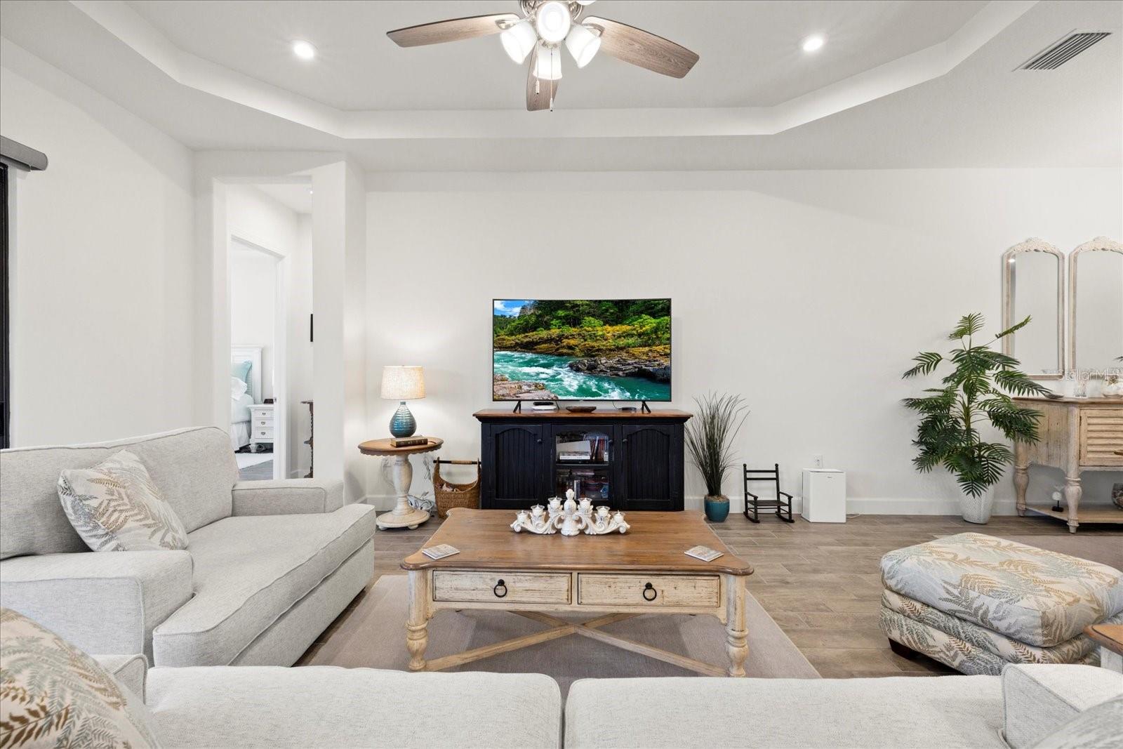 Grand salon with tray ceilings