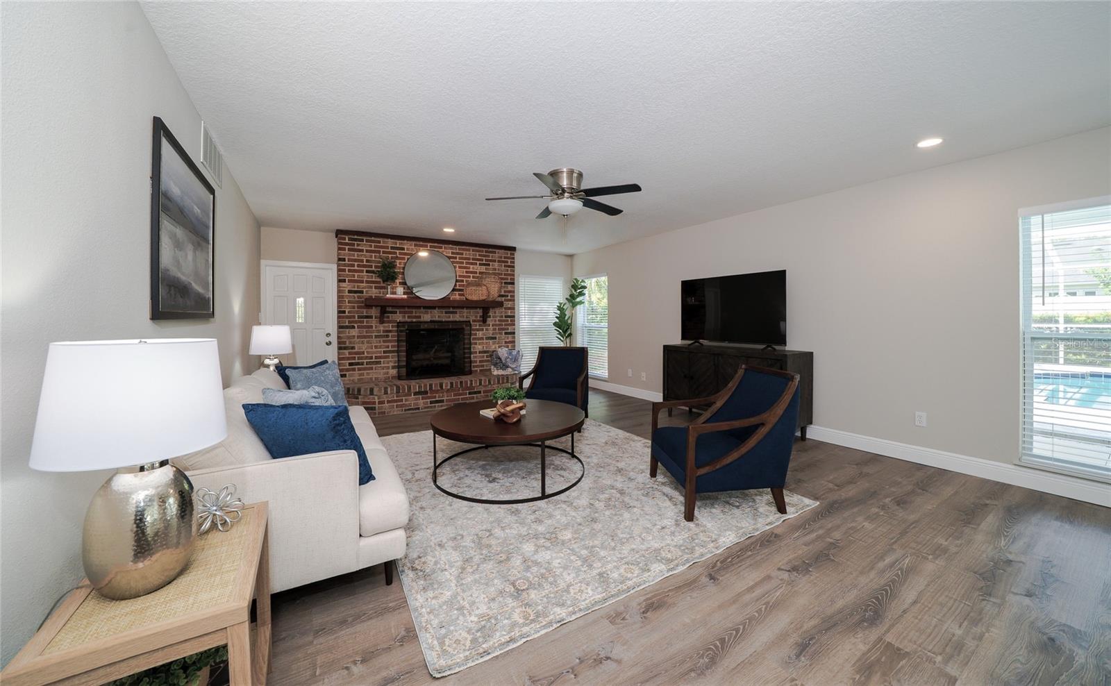 Separate Flex Area with Wood Burning Fireplace