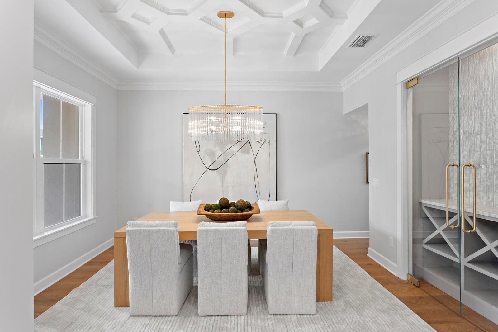 dining room with wine display