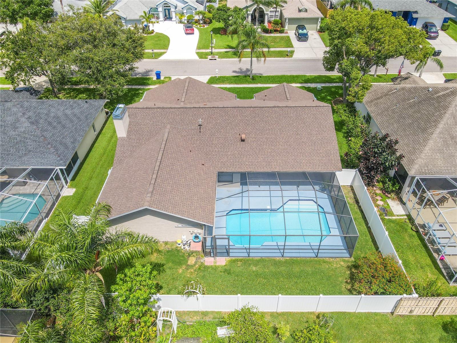 Overhead view of the backyard. New Roof (2022)