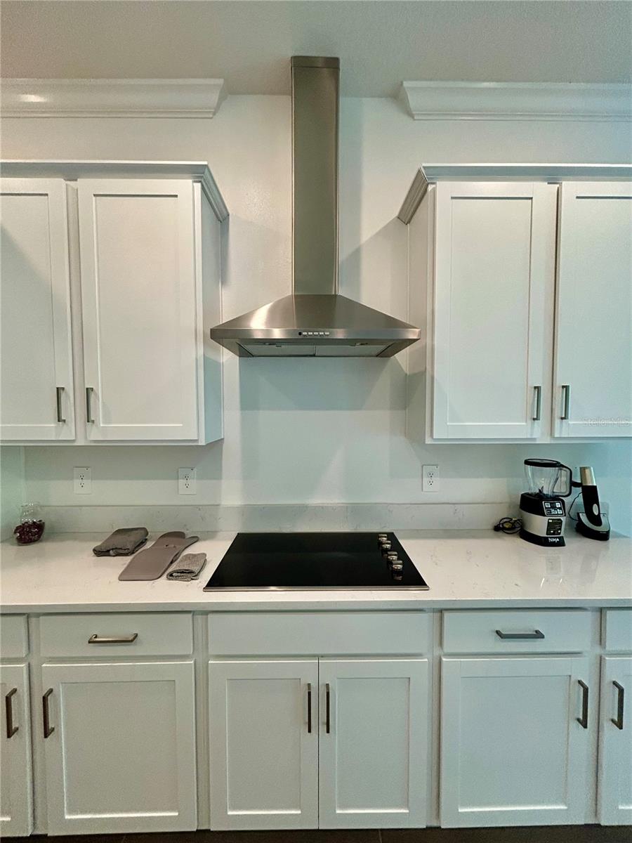 Cooktop w/Stainless Steel Range Top & Crown Molding Cabinets