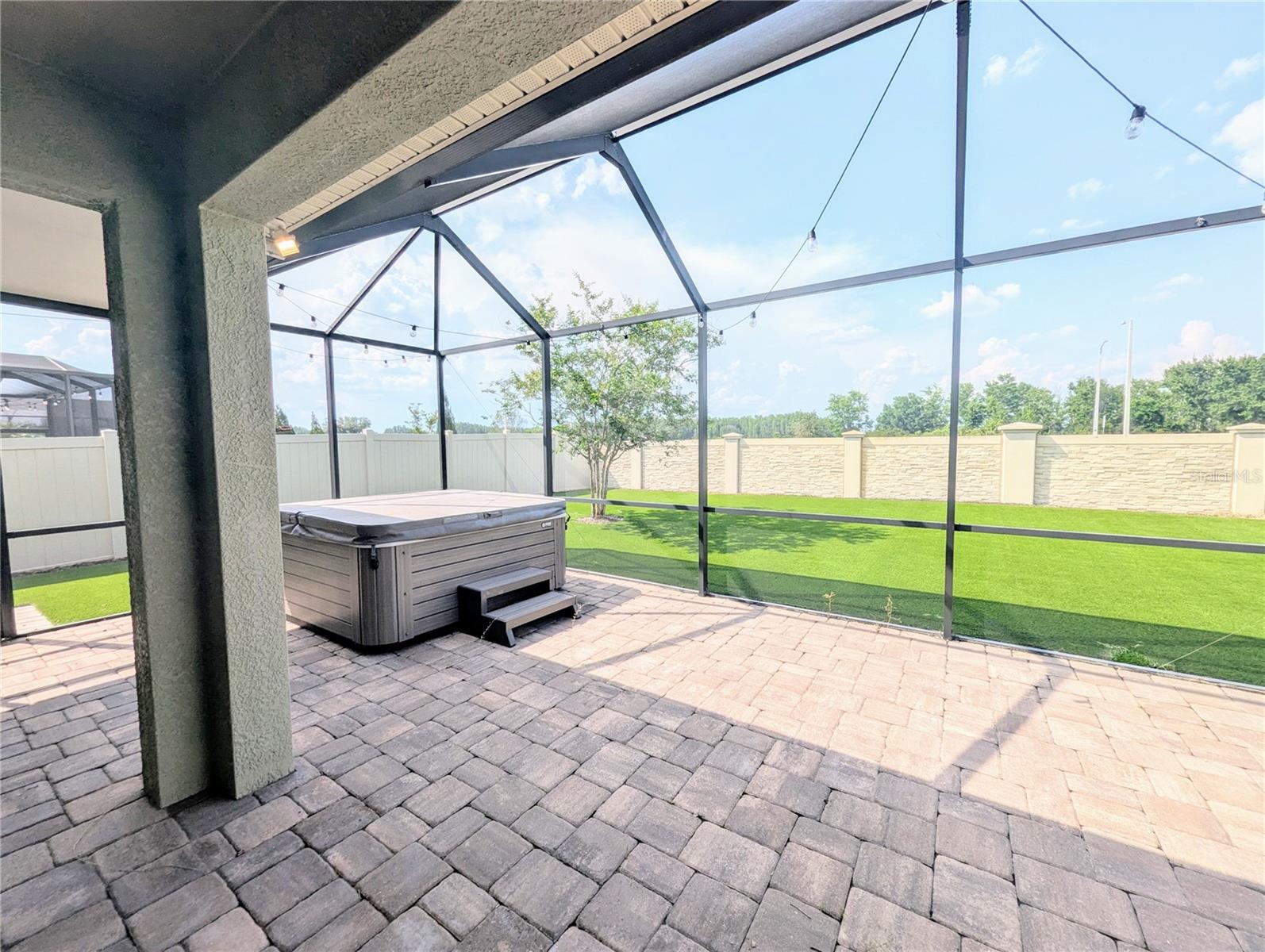 Back patio with hot tub