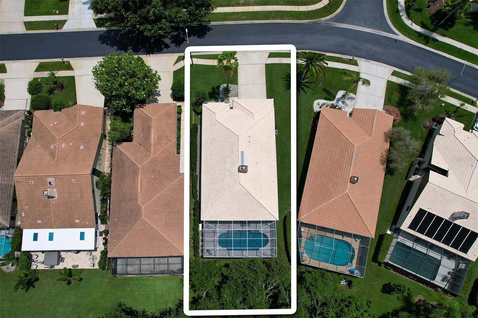 Overhead view of the highlighted location of the residence