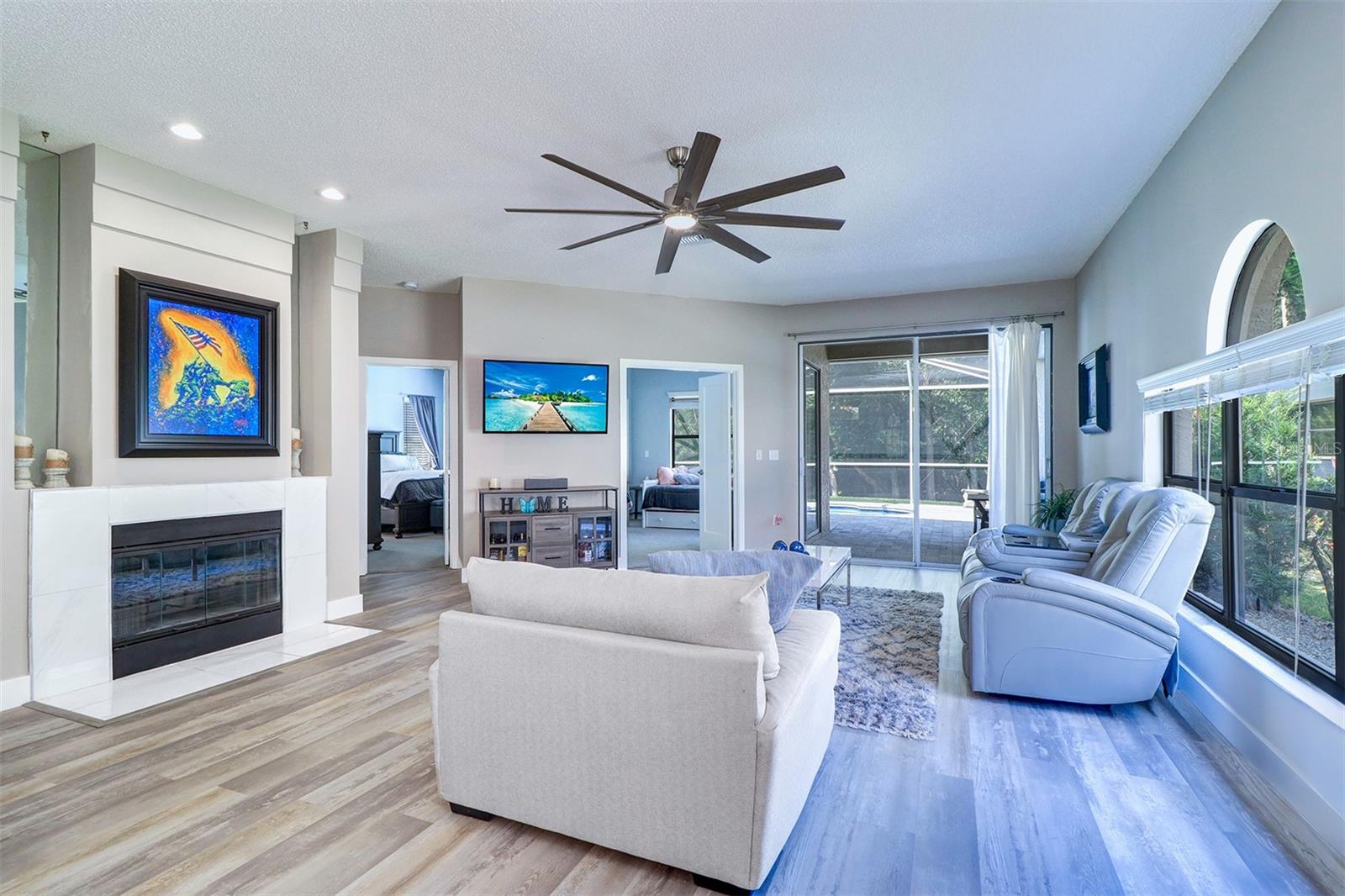 Another angle of fireplace in living room