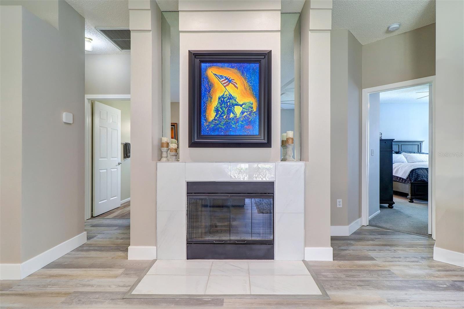 Direct view of fireplace