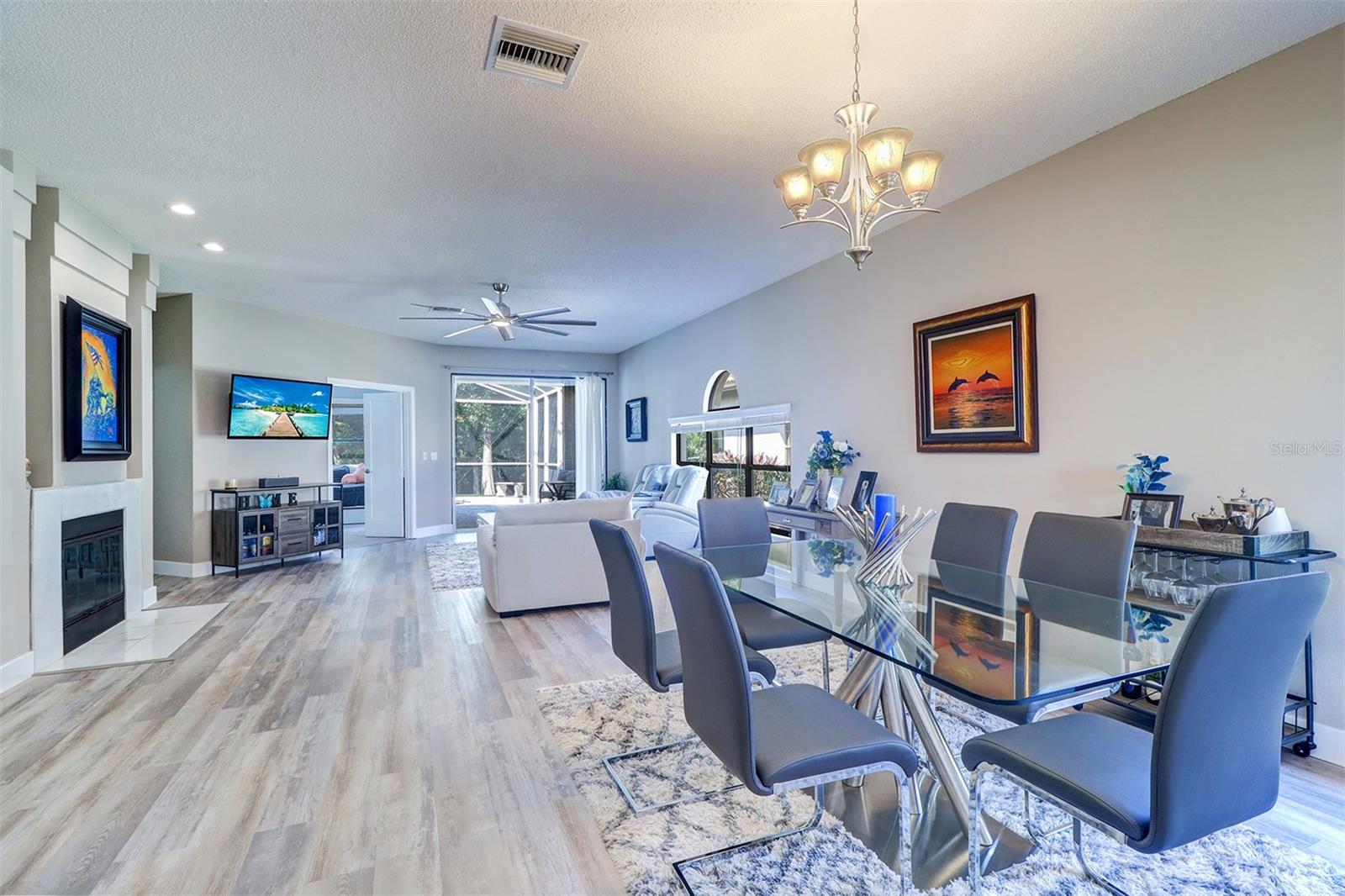 Living room area out to covered lanai