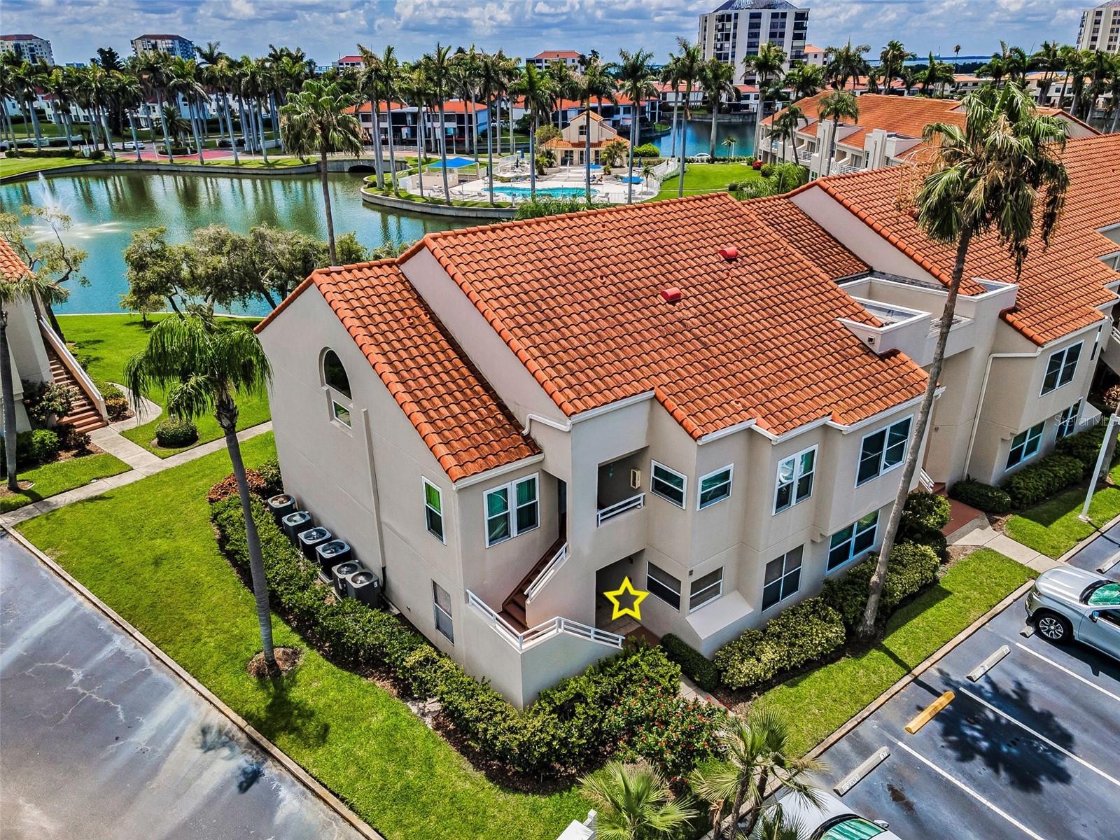 Another aerial of building 6080 - unit 109 is an end unit, offering more natural light interior light