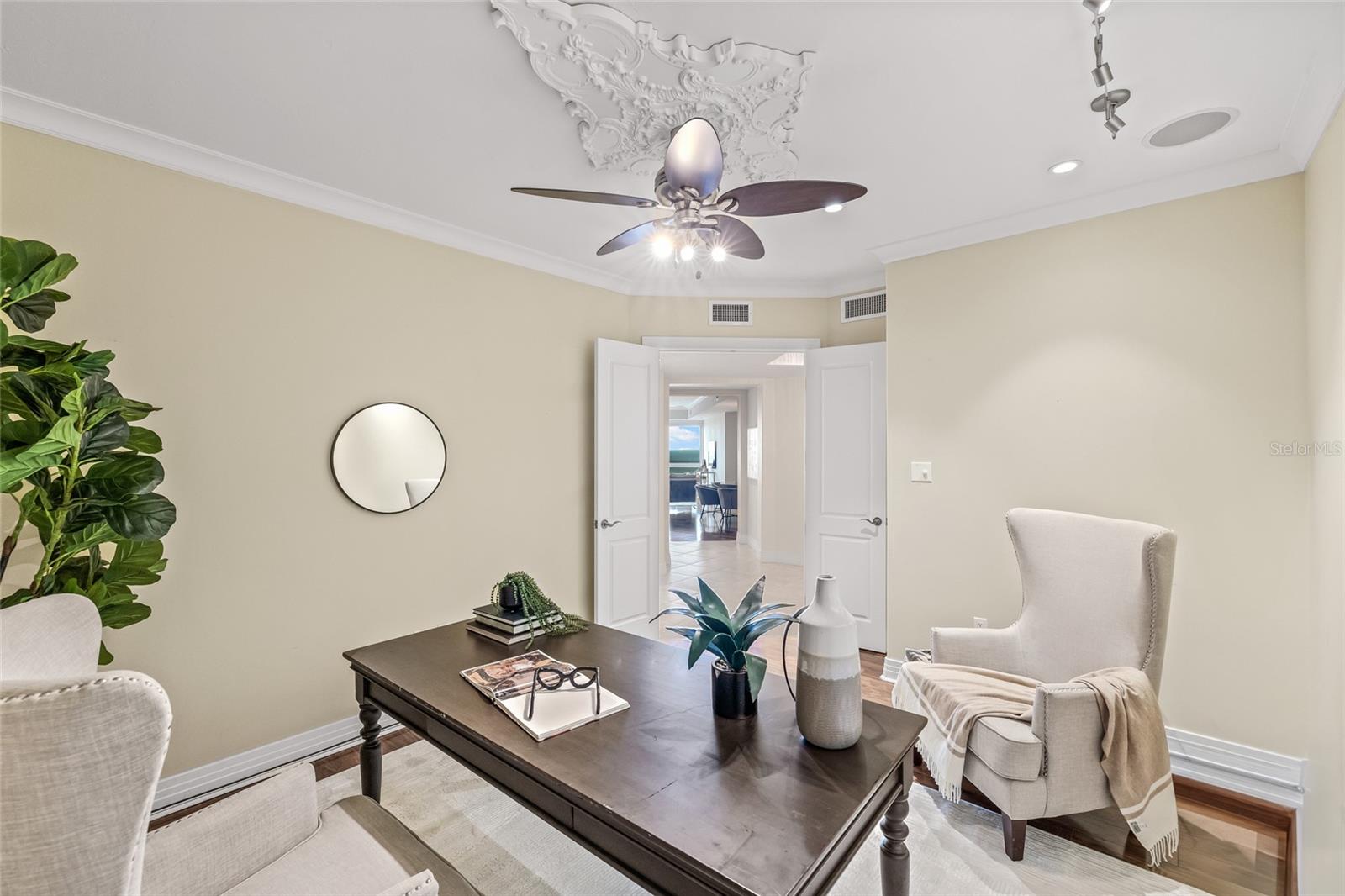 The office has a double-door entry.