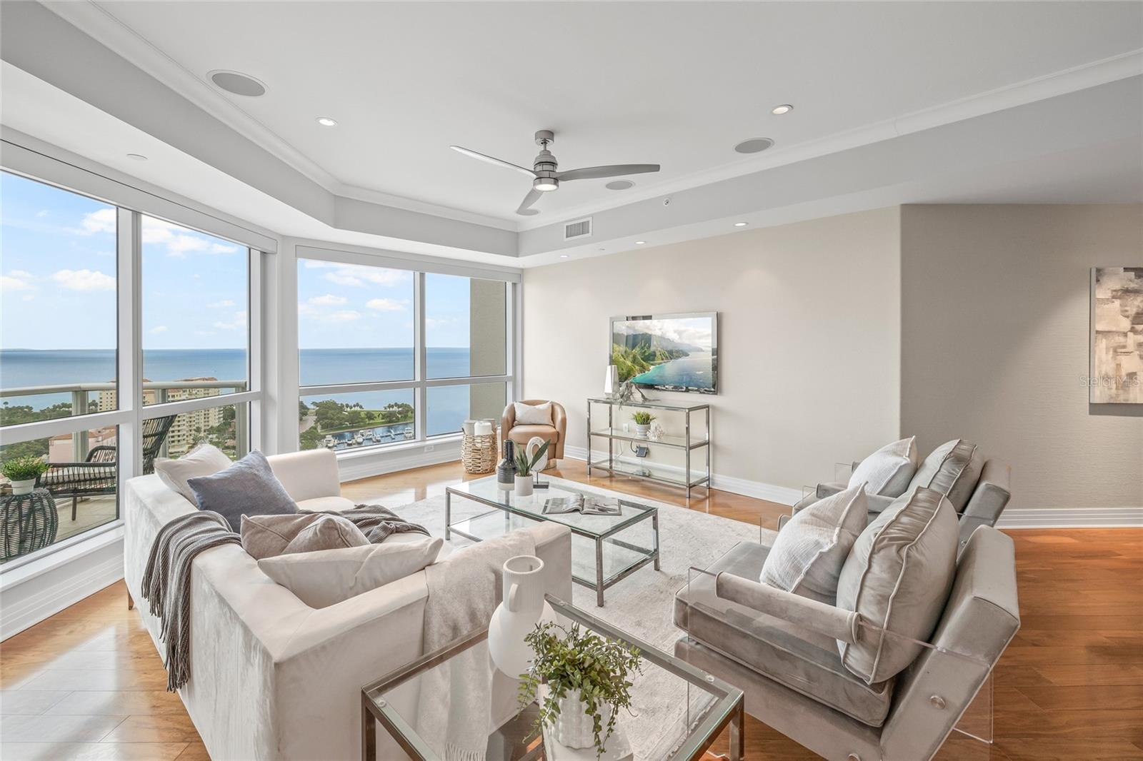 On the 23rd floor, this residence offers unobstructed views of Tampa Bay.
