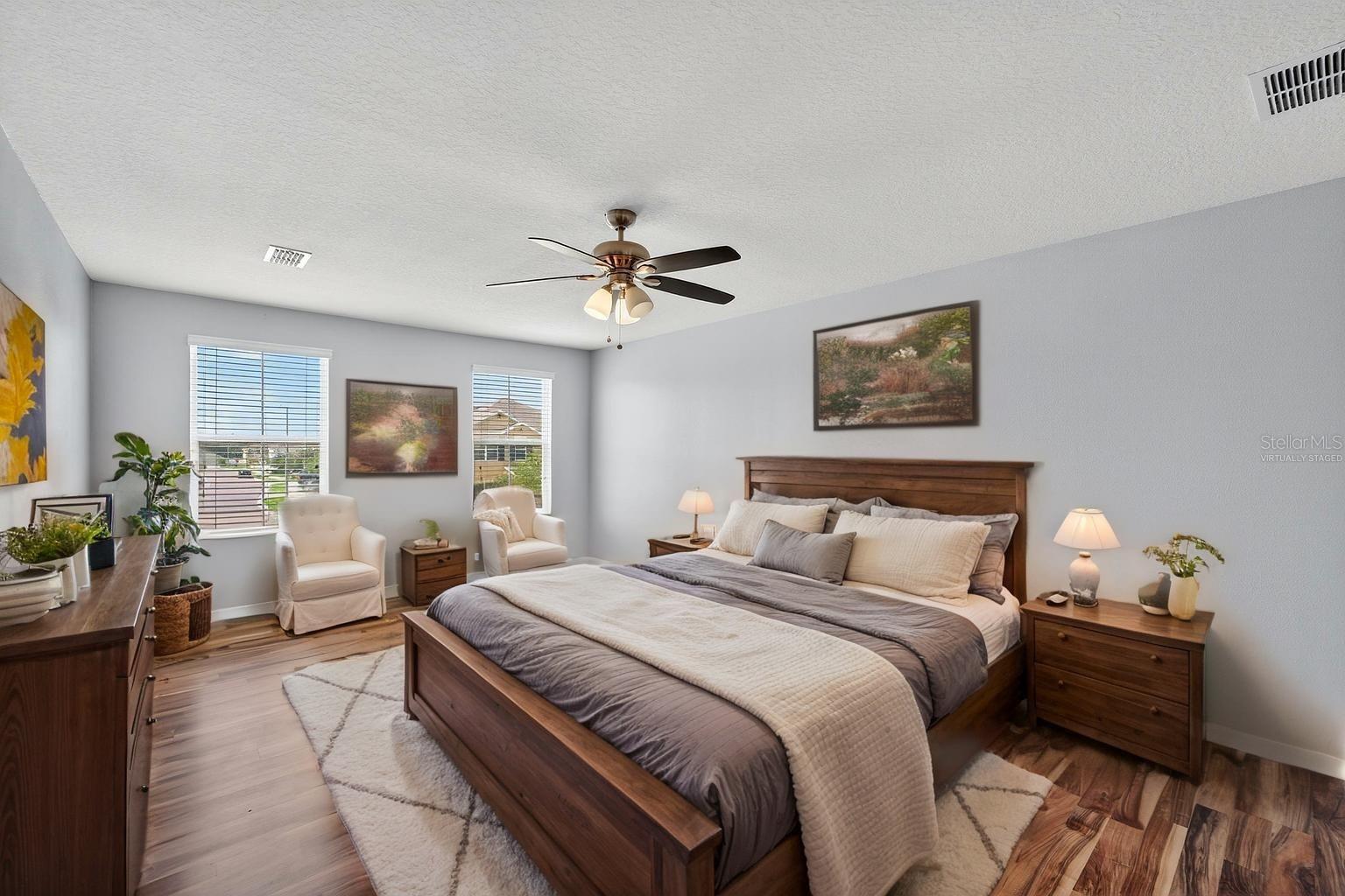 Virtually staged, master bedroom