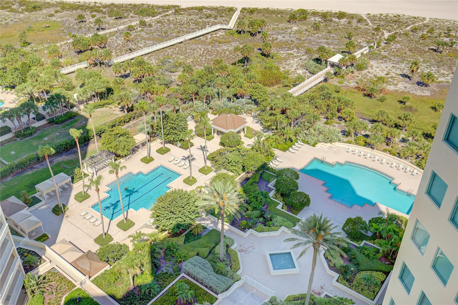 See the resort-like grounds of the Grande from your balcony