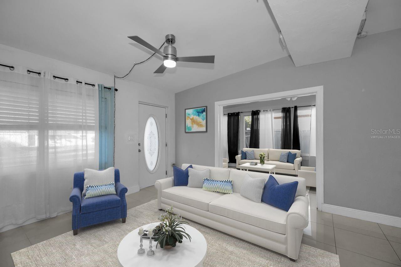 LR Leading to Bonus Room Virtually Staged