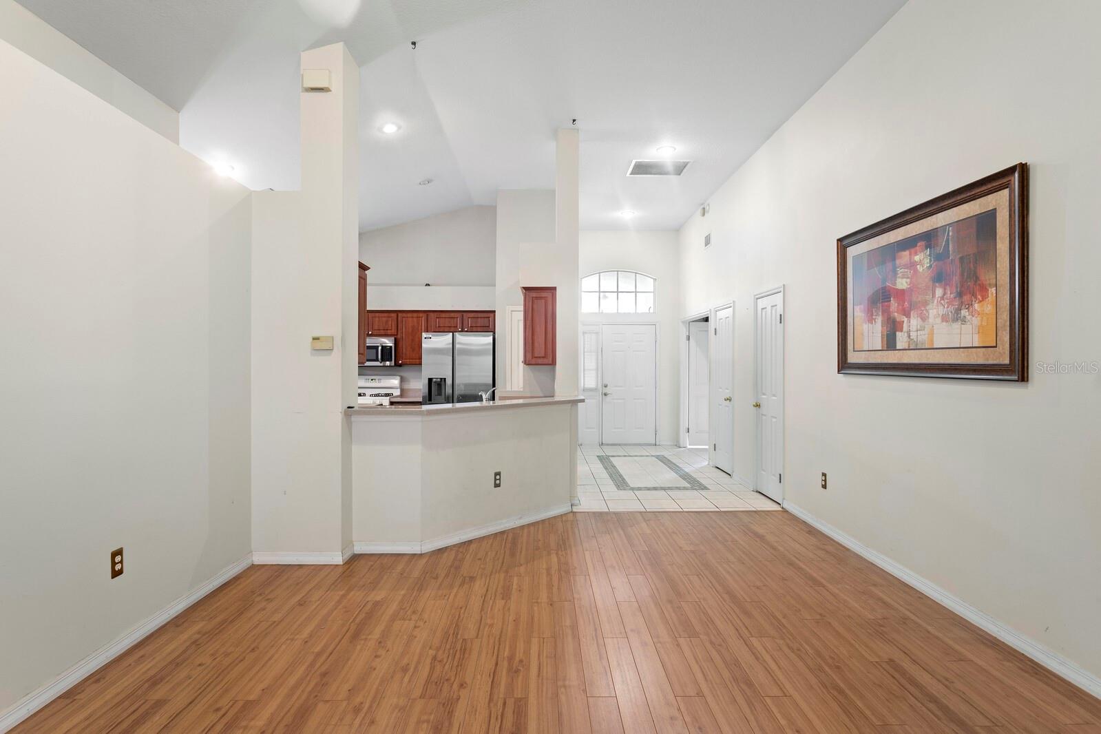 Kitchen and entryway from living room