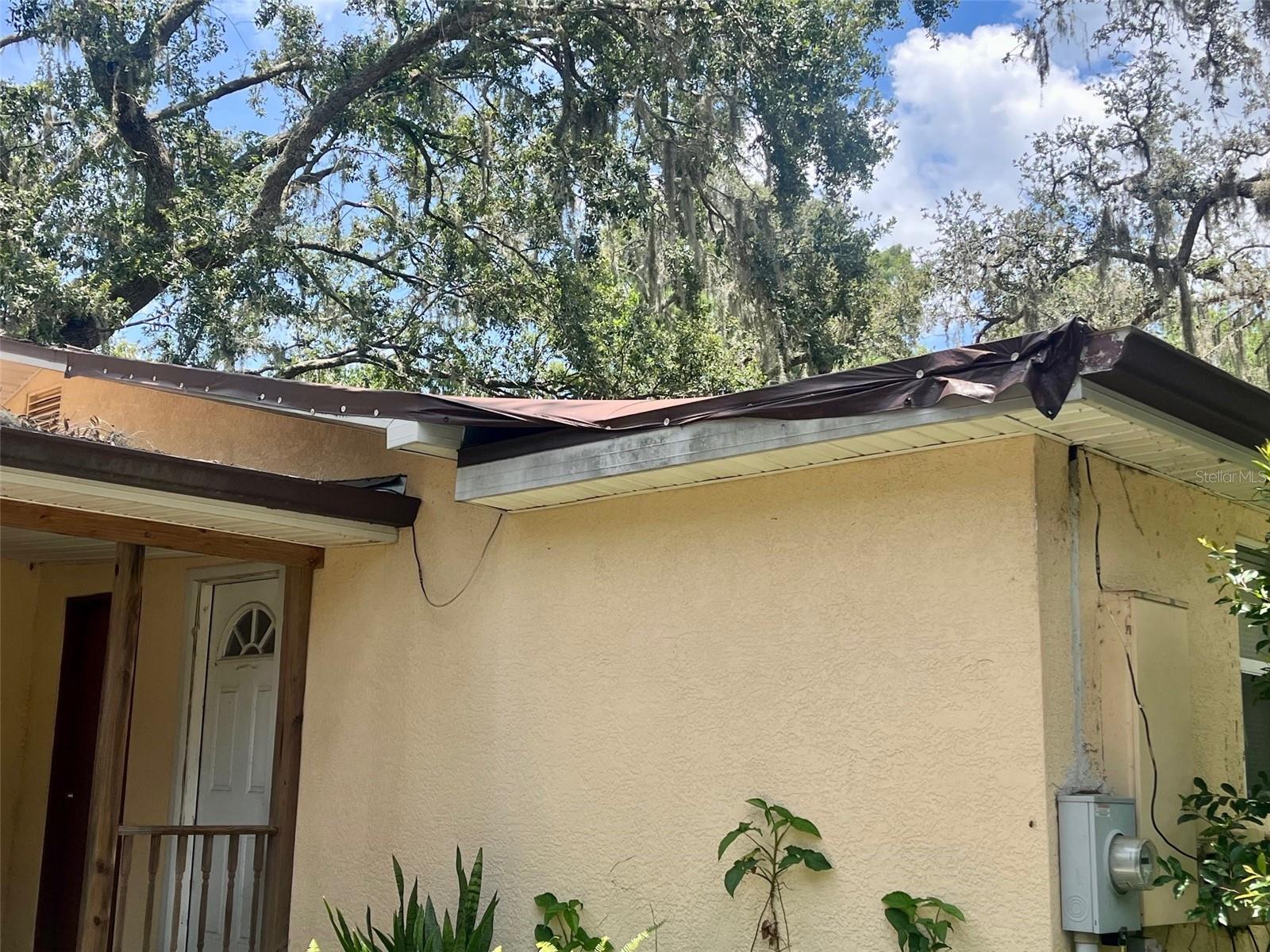 Yes, that's a tarp on the roof, as the home needs roof repair or replacement.