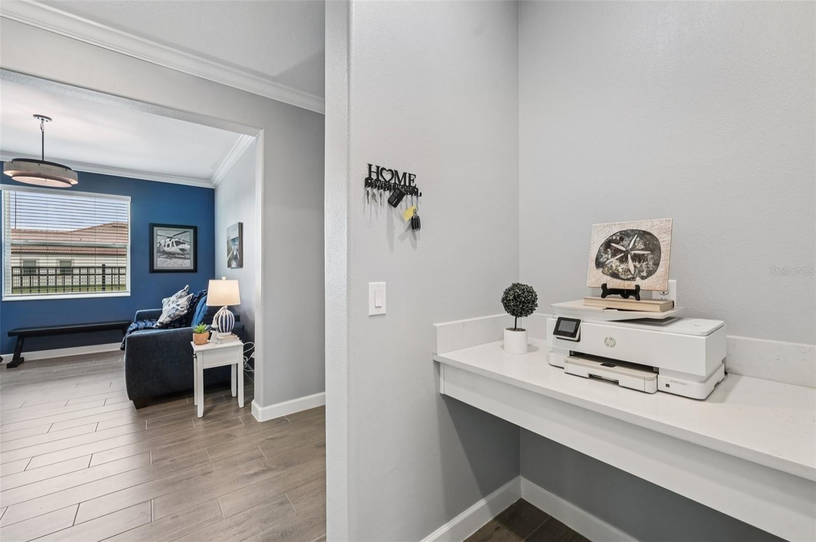 Right inside the garage doorway