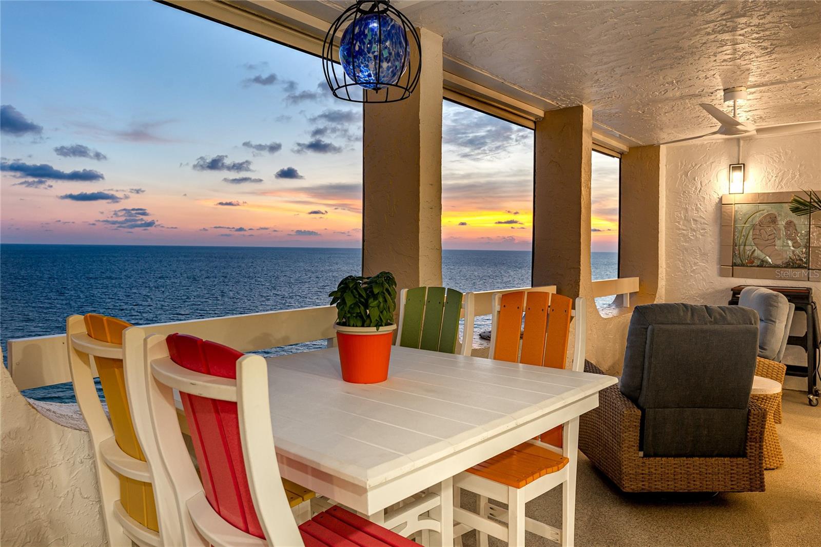 Balcony at sunset at 17940 Gulf Blvd, #17C, Redington Shores, FL 33708