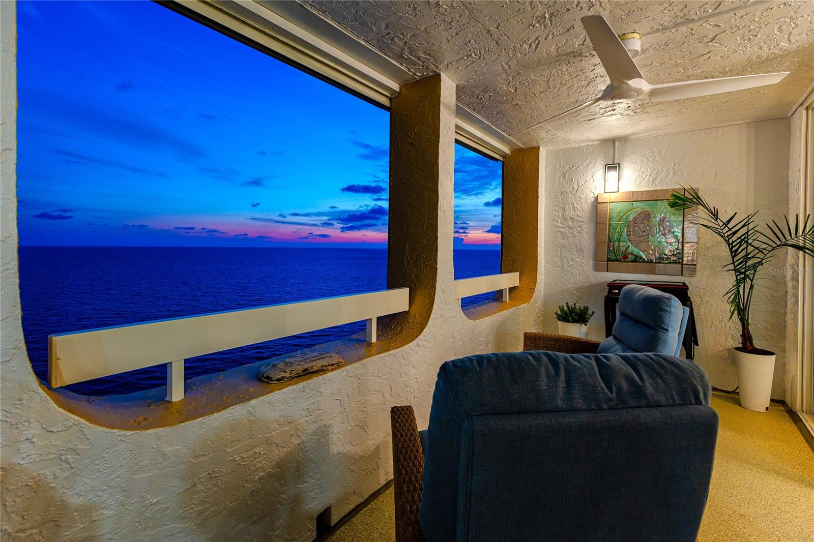 Balcony at sunset at 17940 Gulf Blvd, #17C, Redington Shores, FL 33708