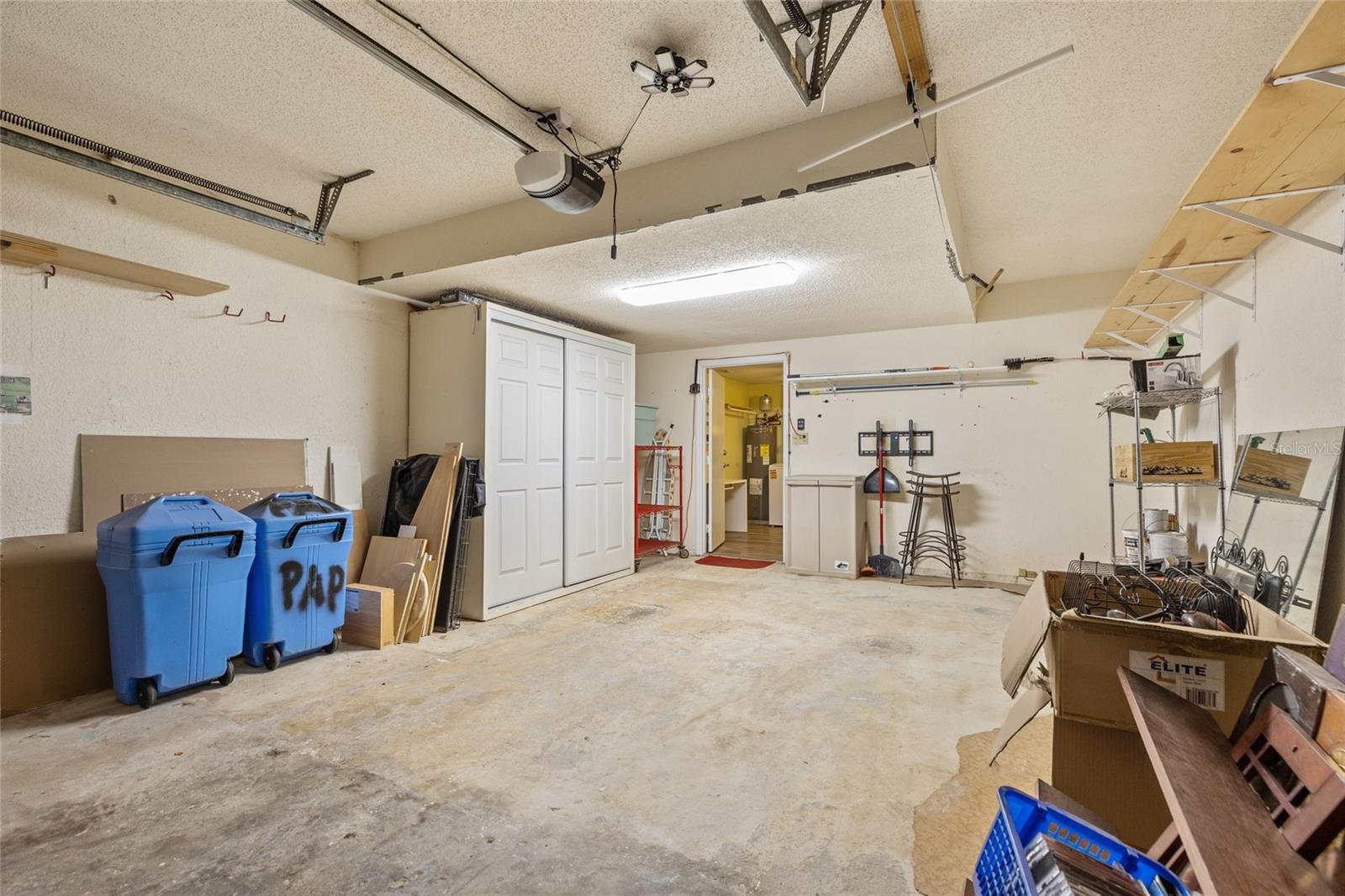 Oversized 1-car garage with storage.