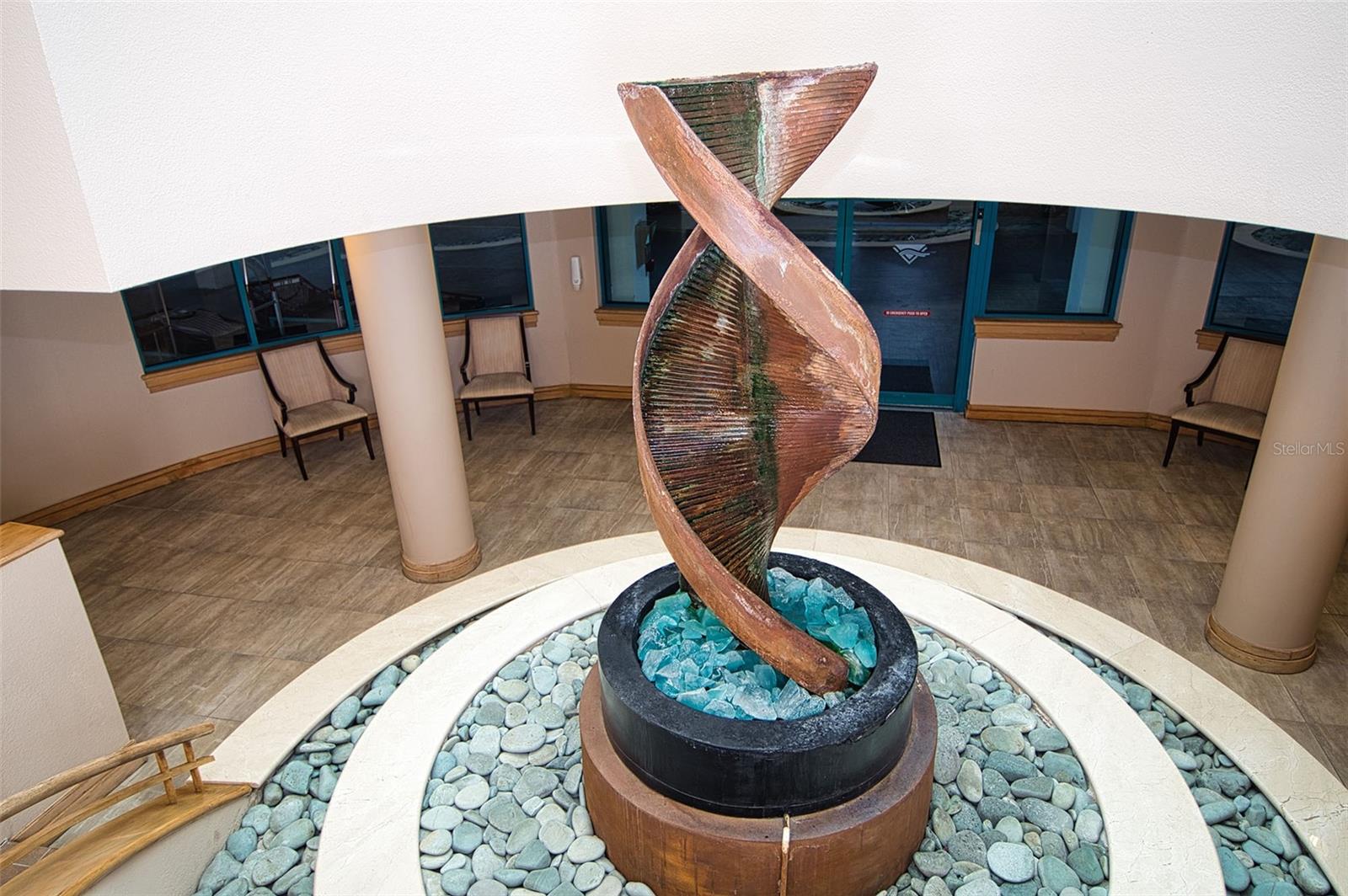 Looking down from main lobby to garage area