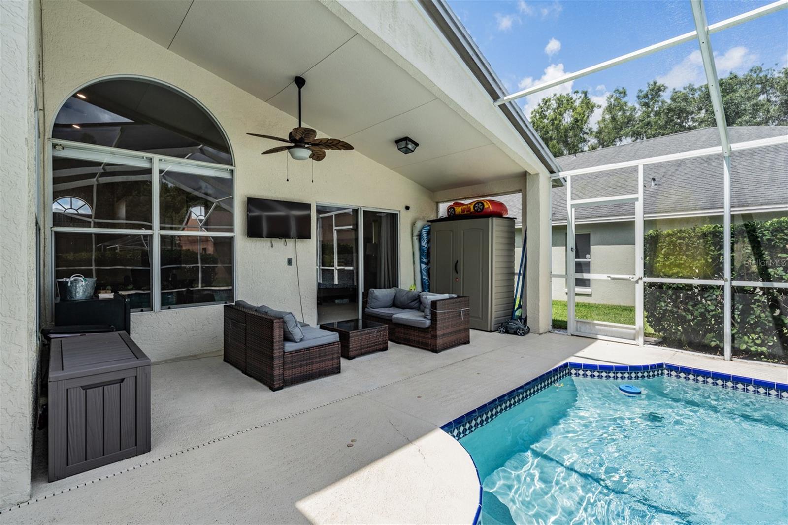 Screened Lanai and Pool area, including plenty of covered area out of the sun.