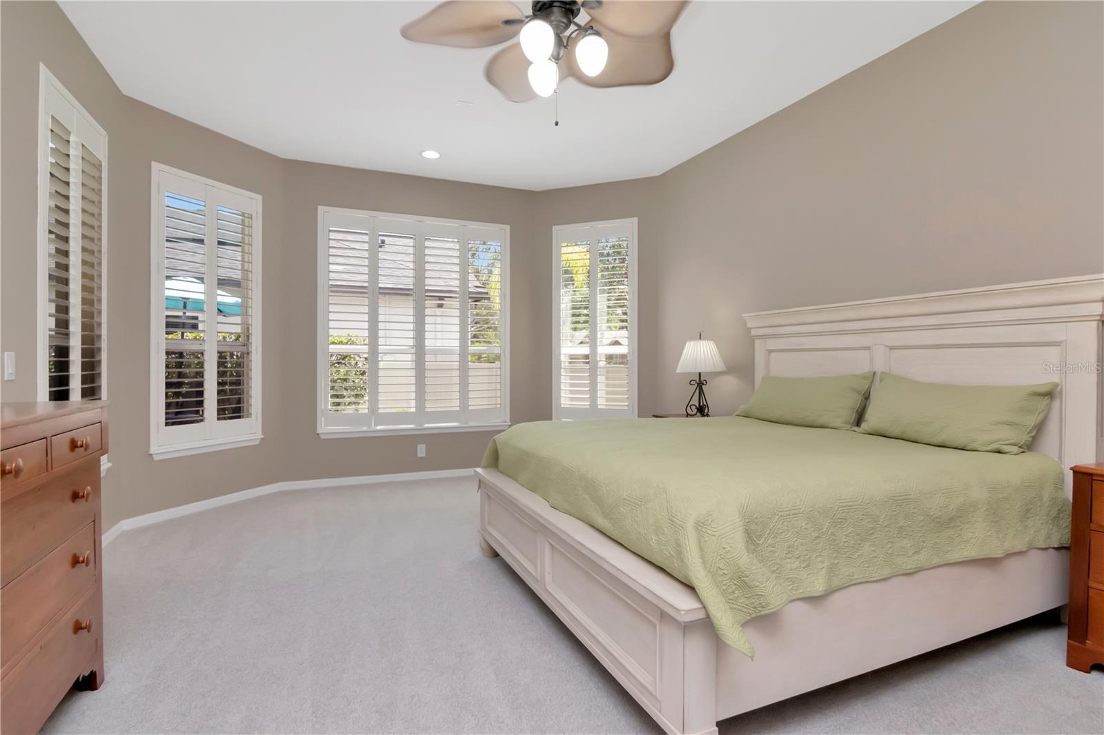 Primary Bedroom Suite with Gorgeous Windows, Plantation Shutters, and Natural Light