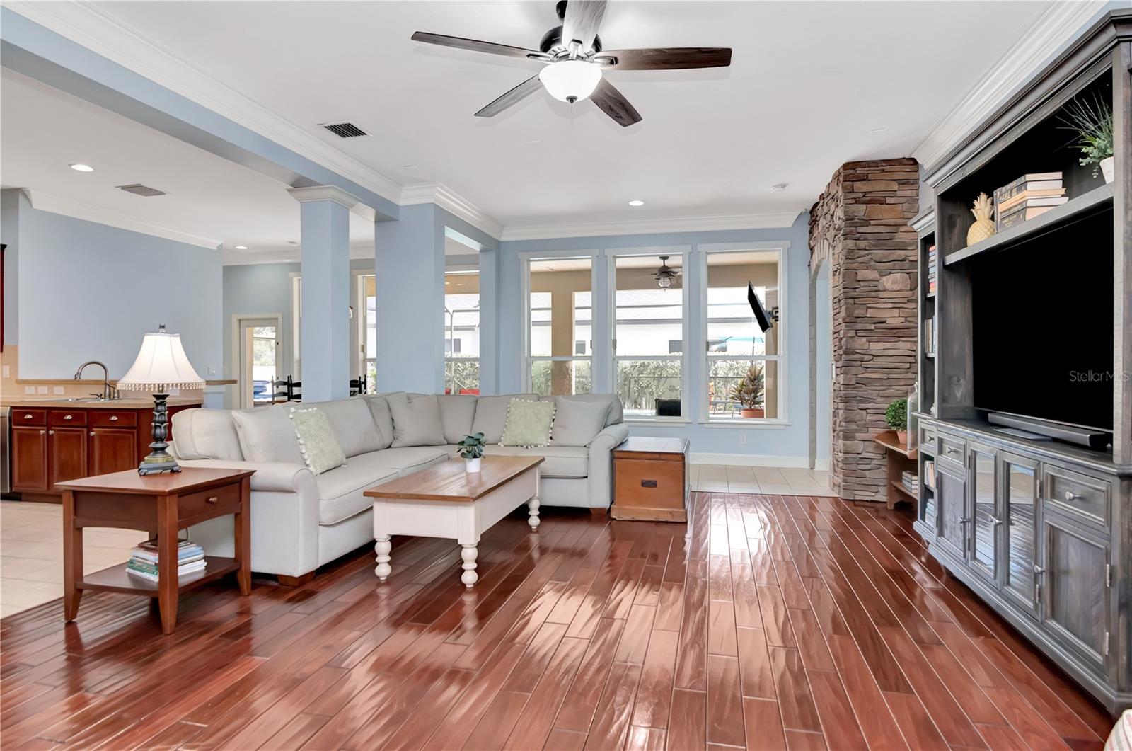 Living Room with Wood Floors and Stunning Windows