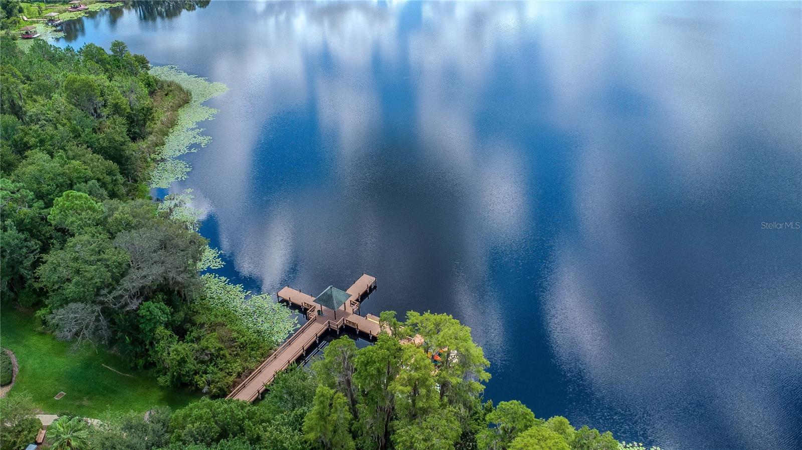 Aerial View of WLP Lodge Pier, Dock, and Waterfront